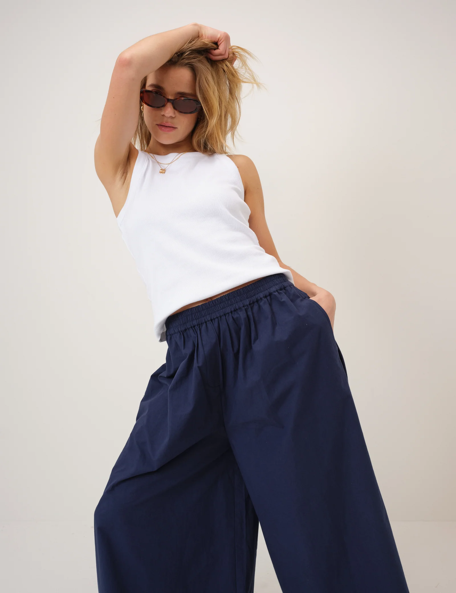 Navy Wide Leg Palazzo Culottes - Image 3