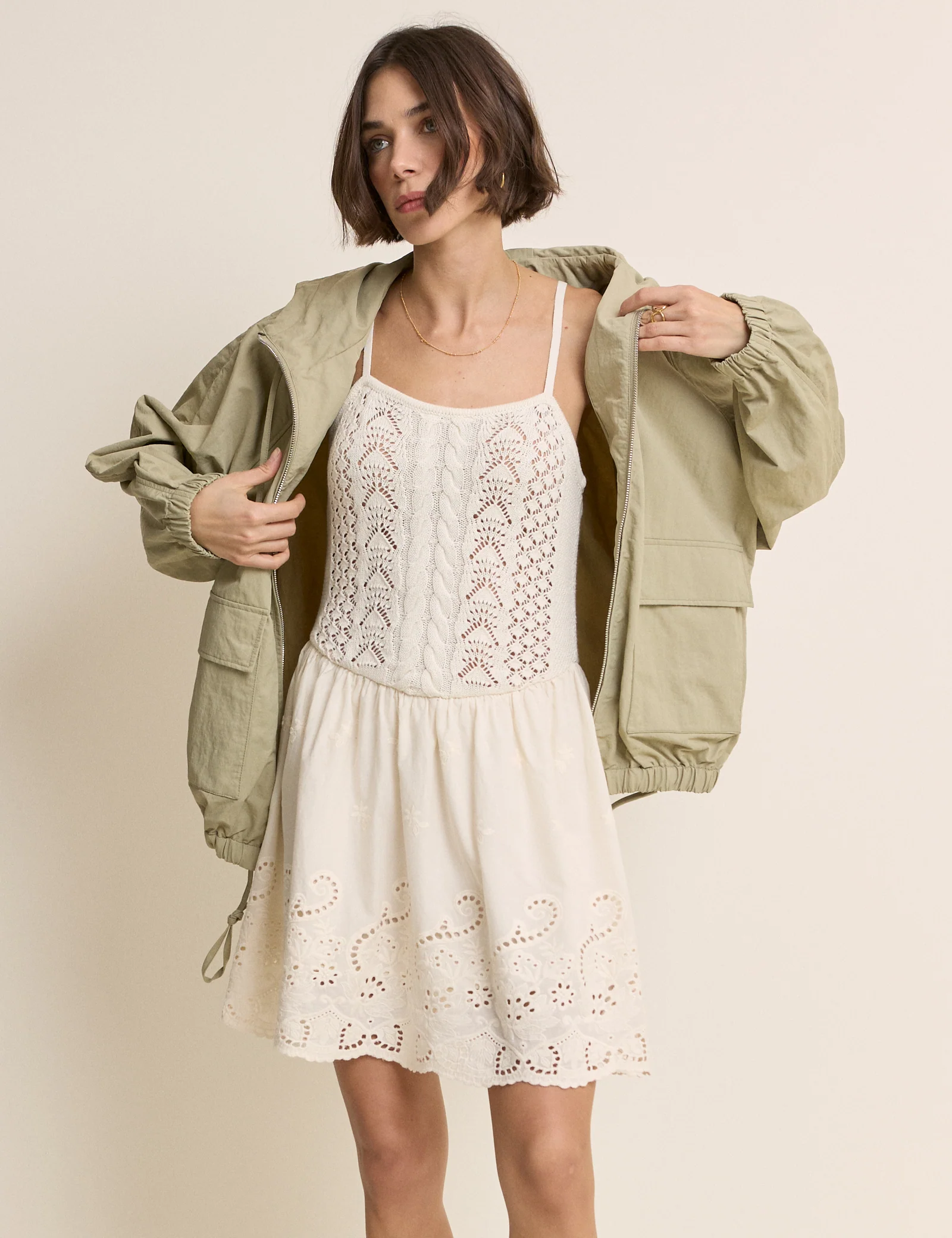 White Crochet Broderie Anglaise Mini Dress - Image 4