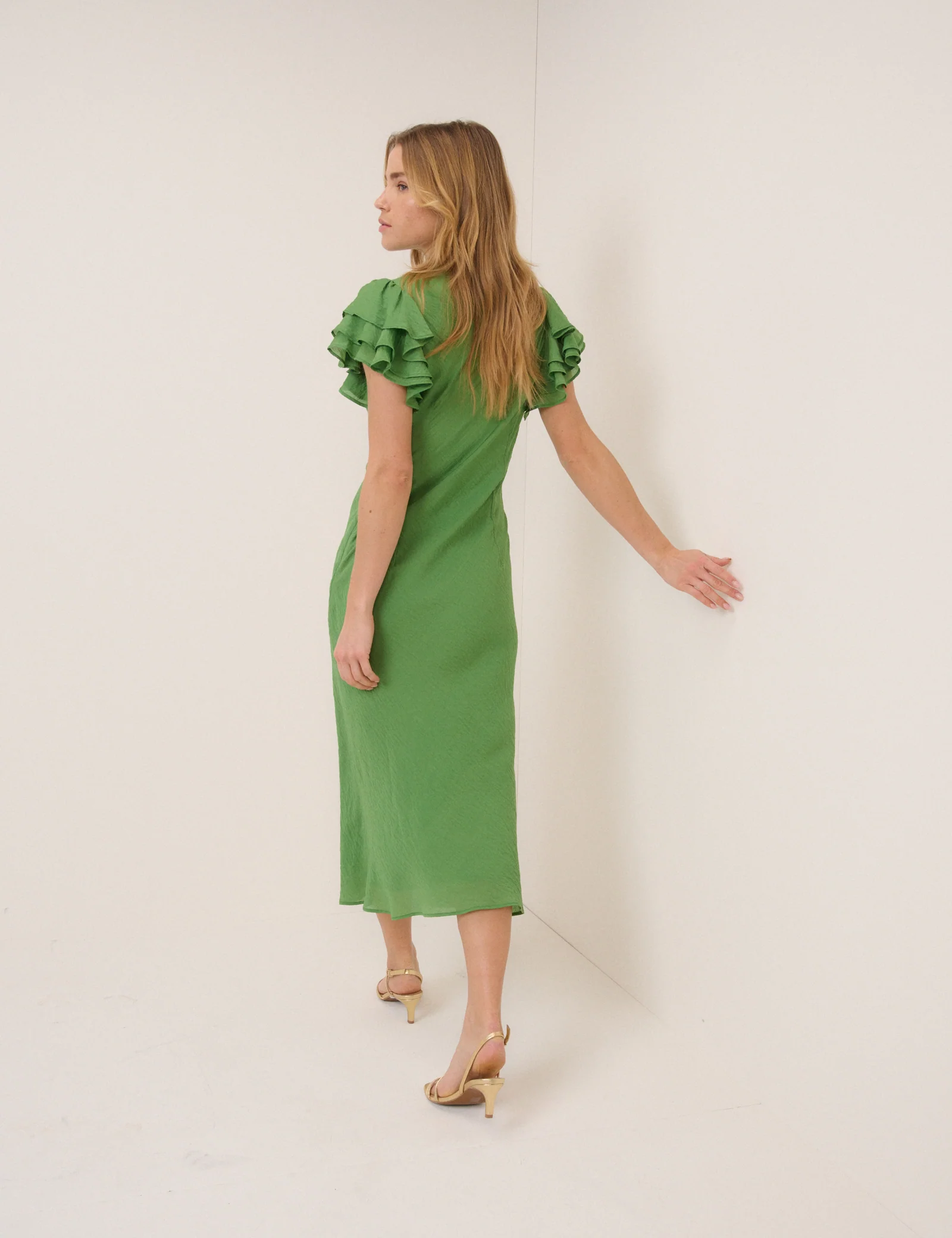 Green Frill Sleeve Layla Midi Dress - Image 5