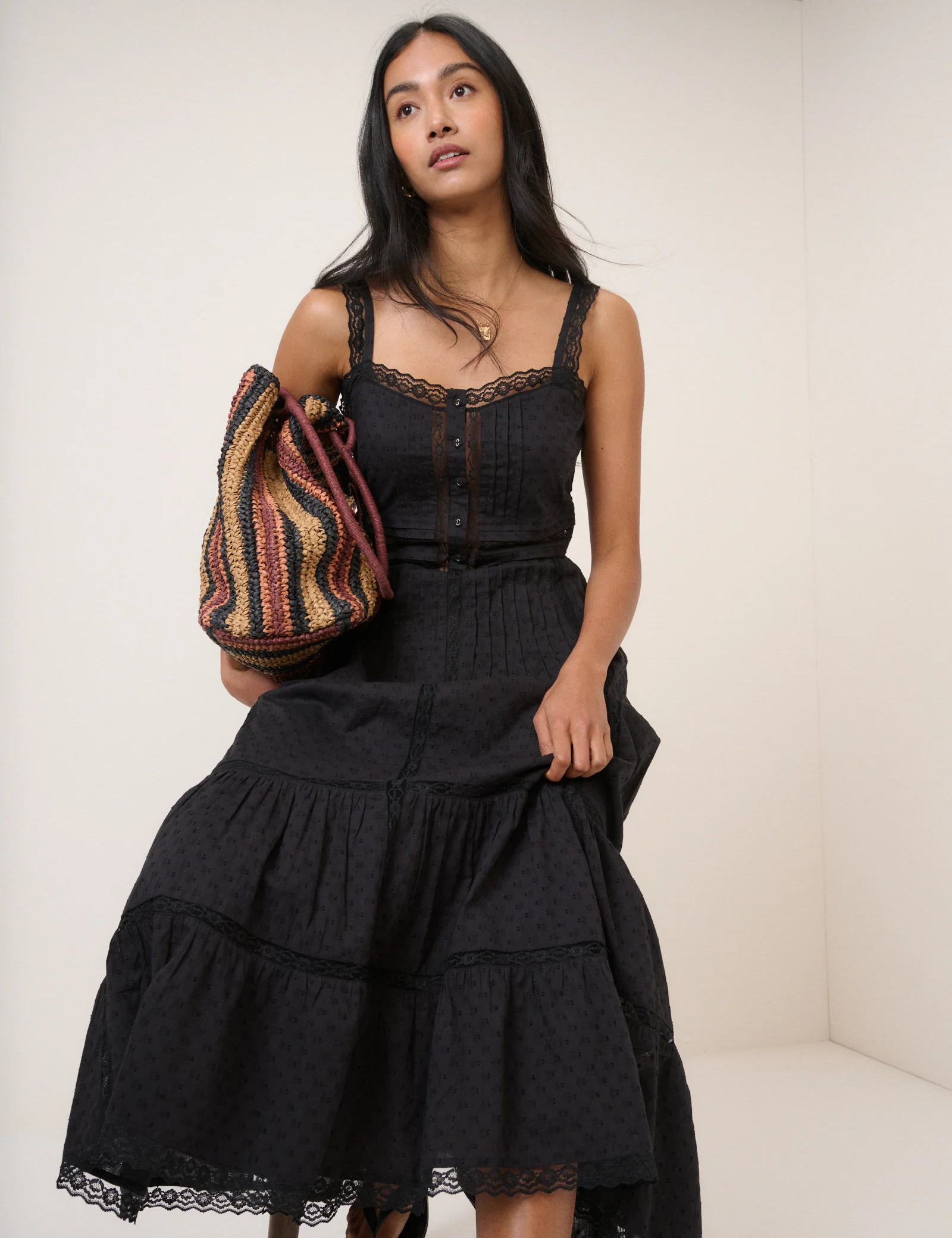 Black Tiered Lennox Midi Dress - Image 3