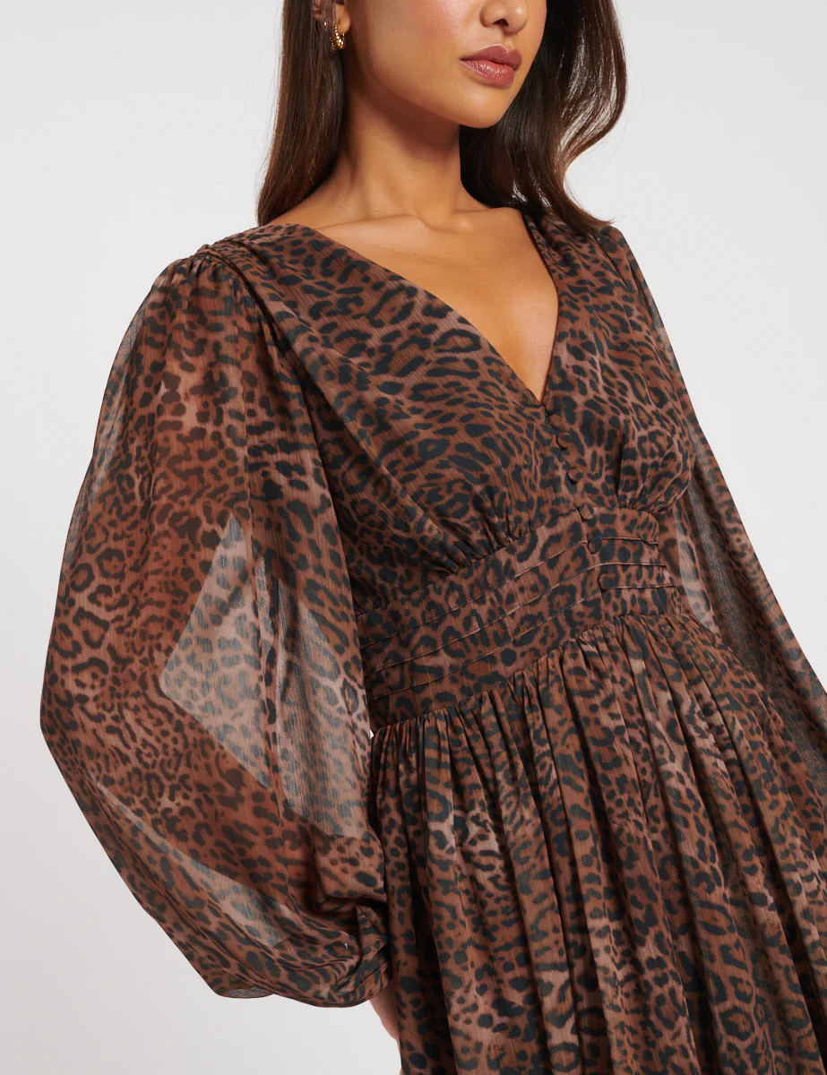 Leopard Print Chiffon Anya Midi Dress - Image 2