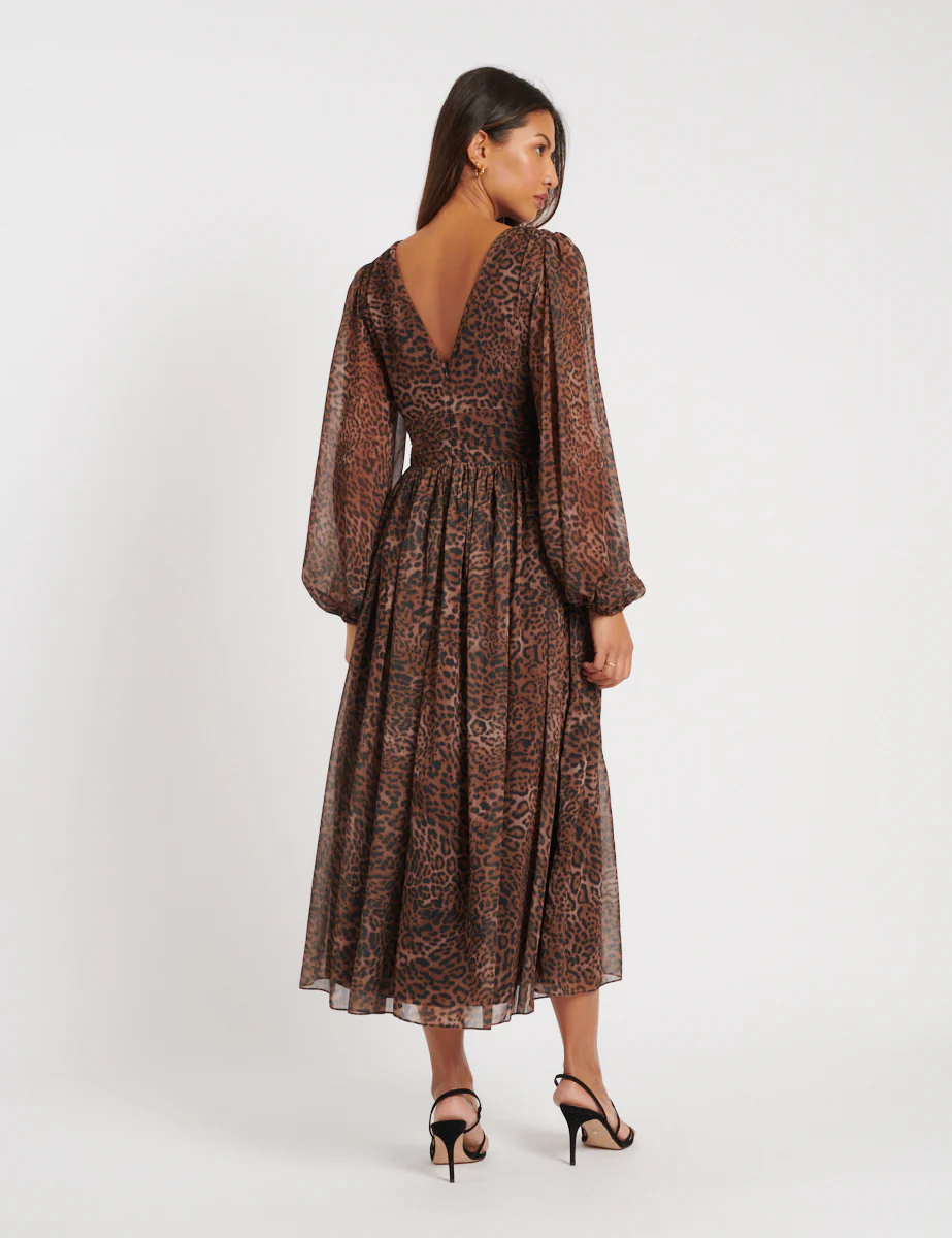 Leopard Print Chiffon Anya Midi Dress - Image 4