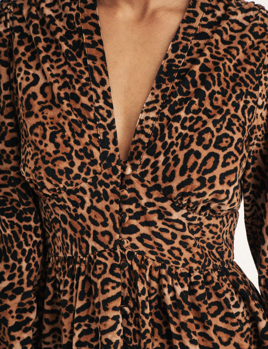 Leopard Print Cord Long Sleeve Starlight Mini Dress - Image 3