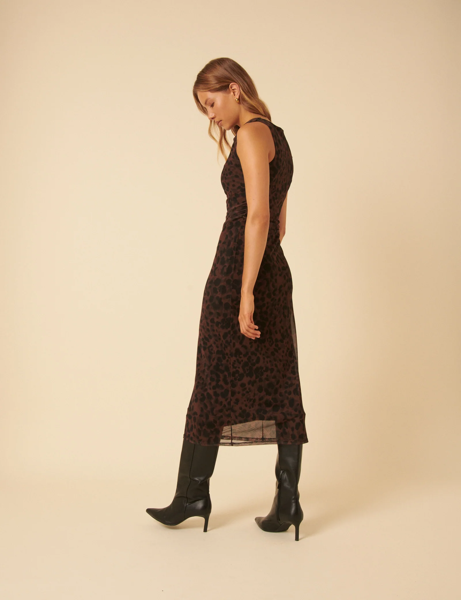 Leopard Print Mesh Morgan Jersey Midi Dress - Image 5