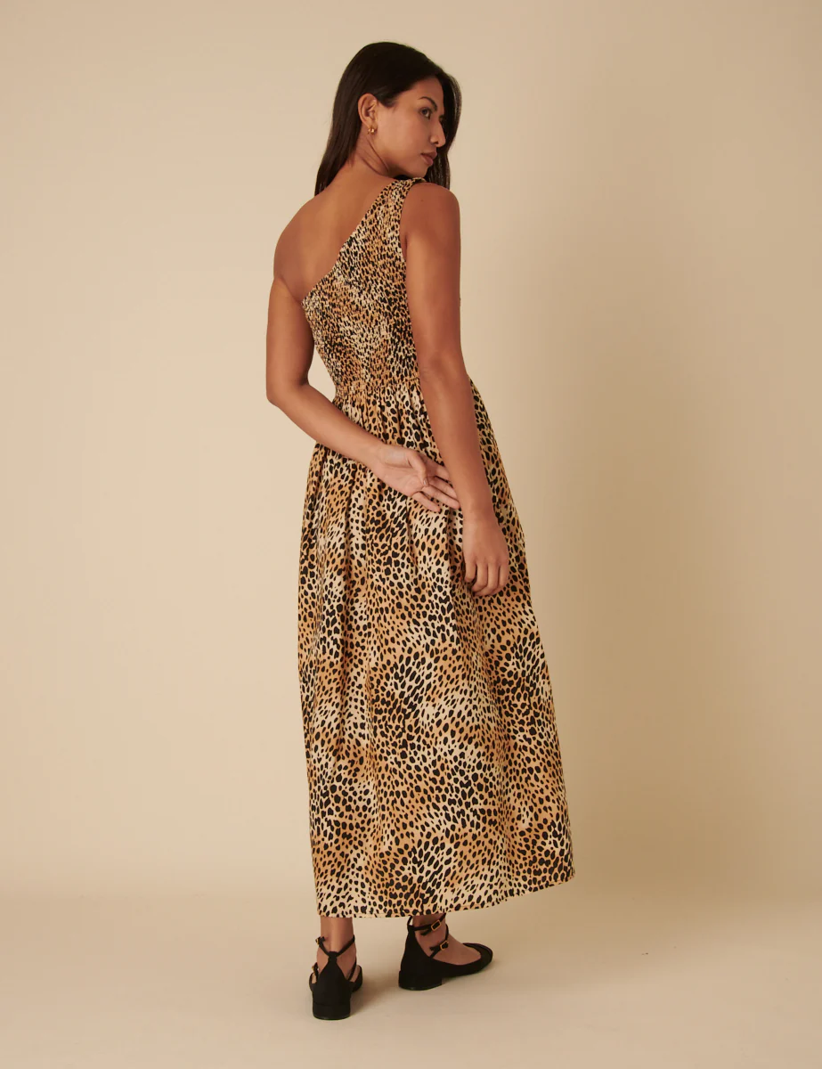 Leopard Print One Shoulder Georgia Midi Dress - Image 4