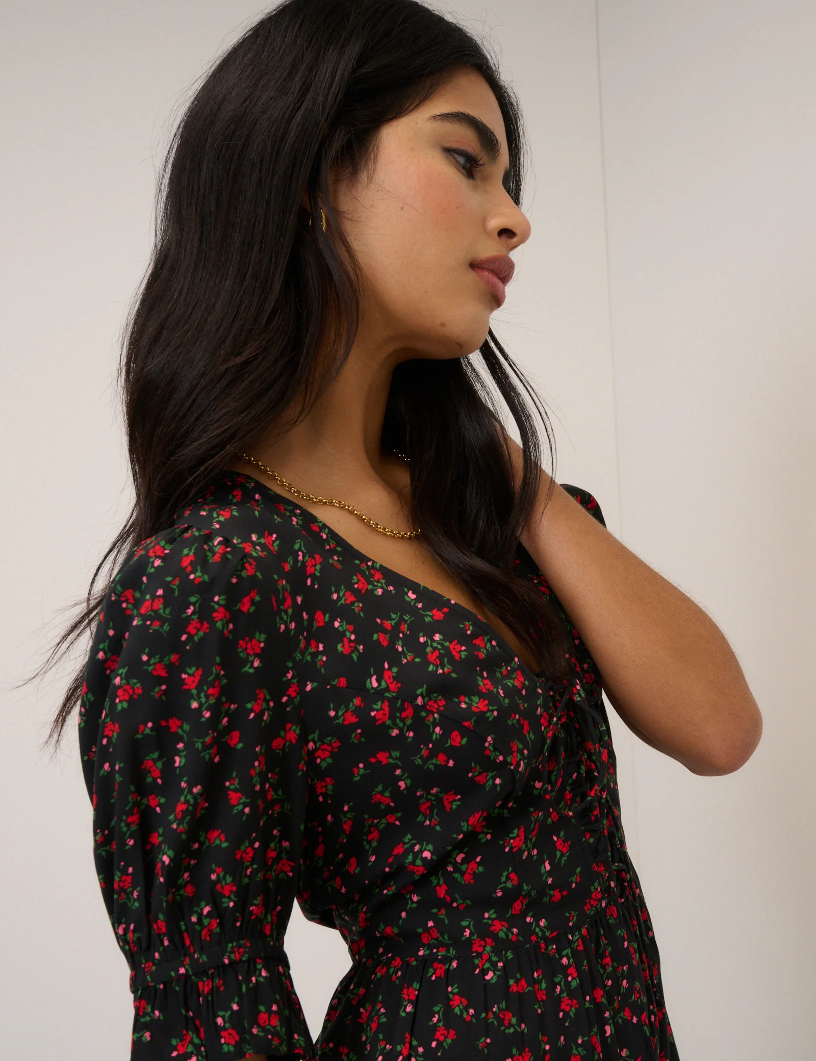 Black Floral Tiered Lia Midi Dress - Image 3