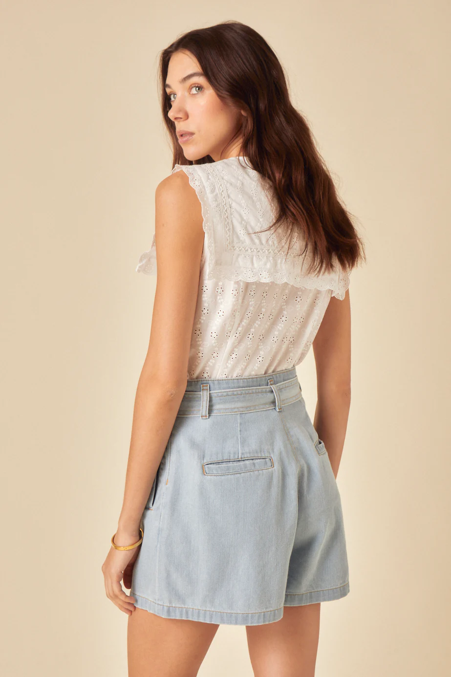 Light Denim Tie Front Shorts - Image 5