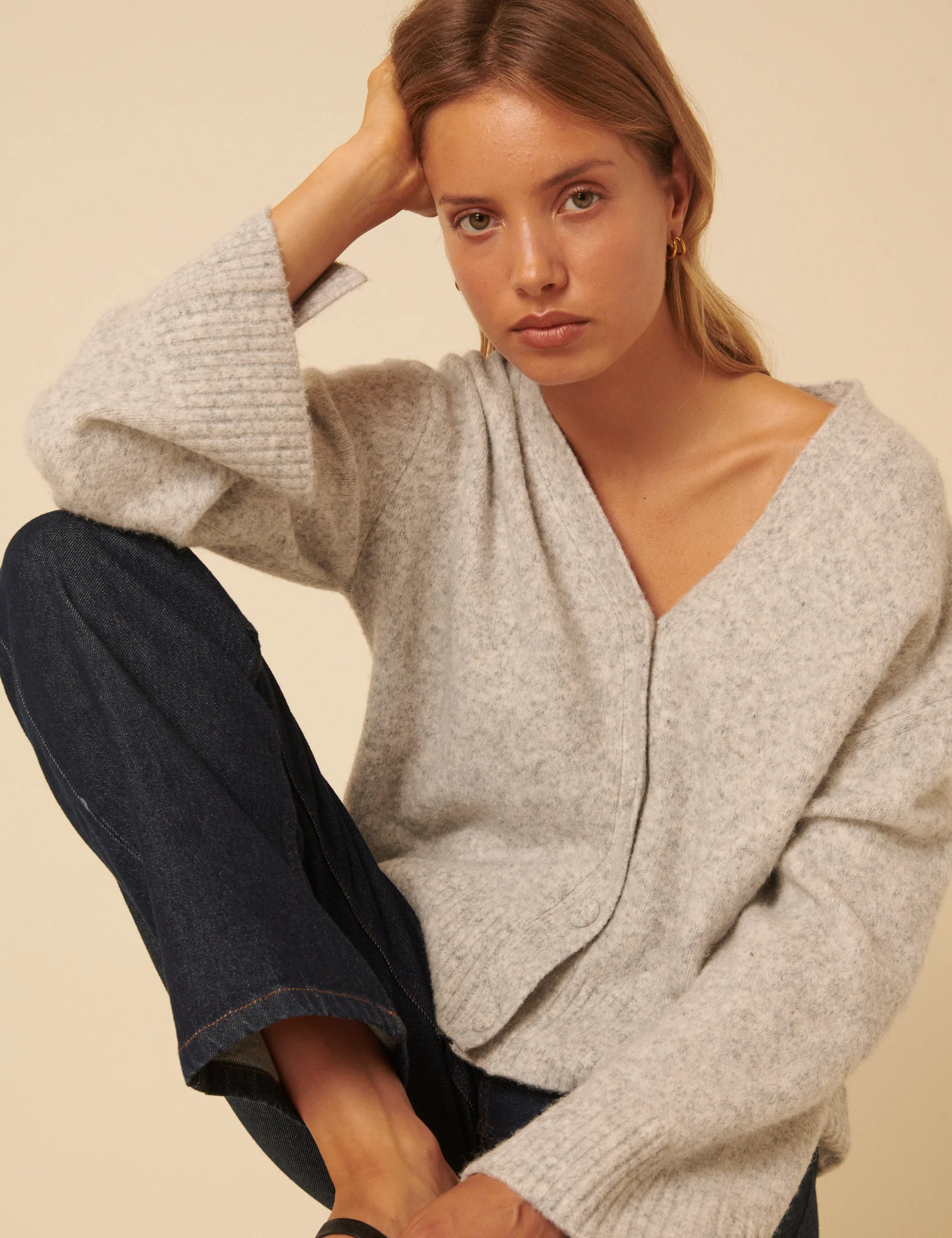 Light Grey V-Neck Cardigan - Image 2