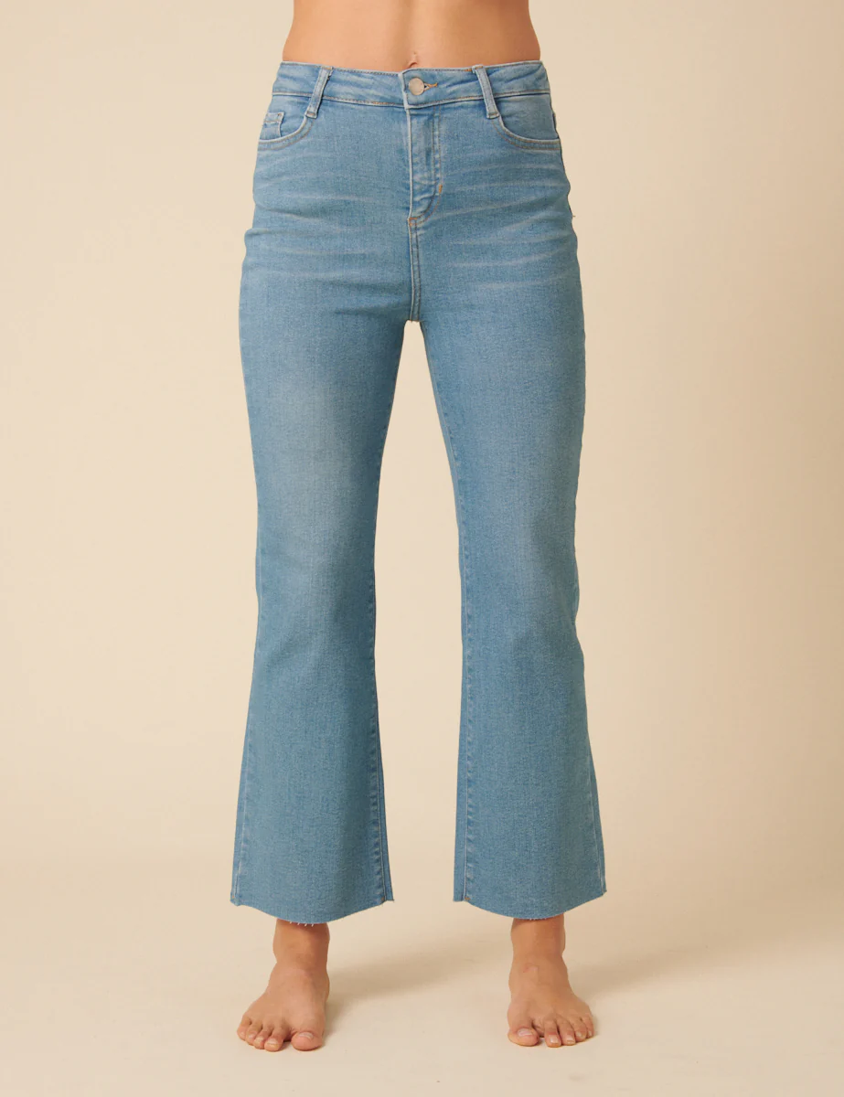 Light Blue High Rise Cropped Kick Flare Jeans - Image 2
