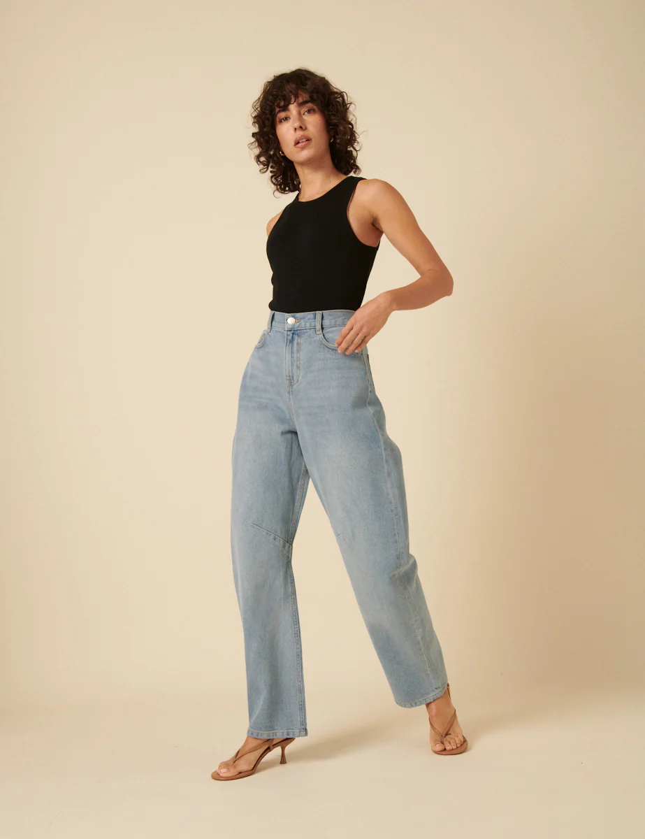 Light Wash Denim Horseshoe Barrel Jeans - Image 2
