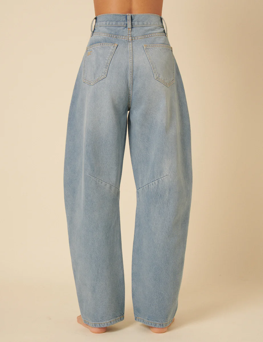 Light Wash Denim Horseshoe Barrel Jeans - Image 4