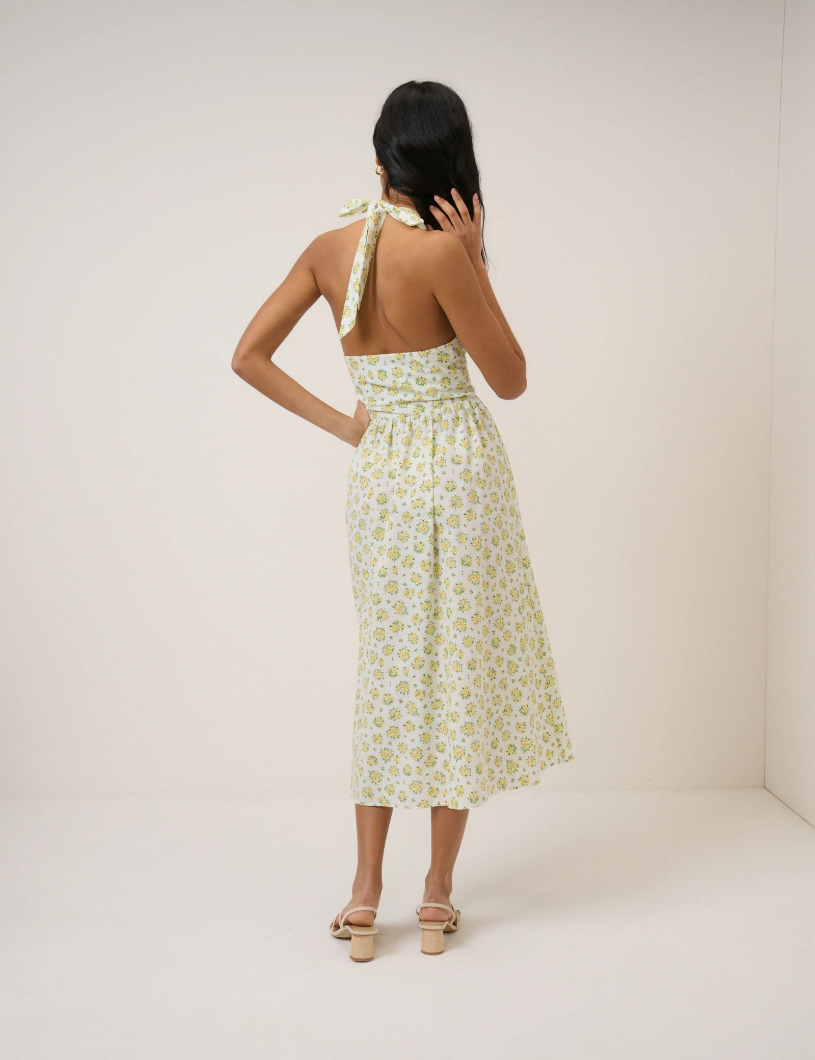 Yellow Floral Halter Neck Lilijana Midi Dress - Image 5