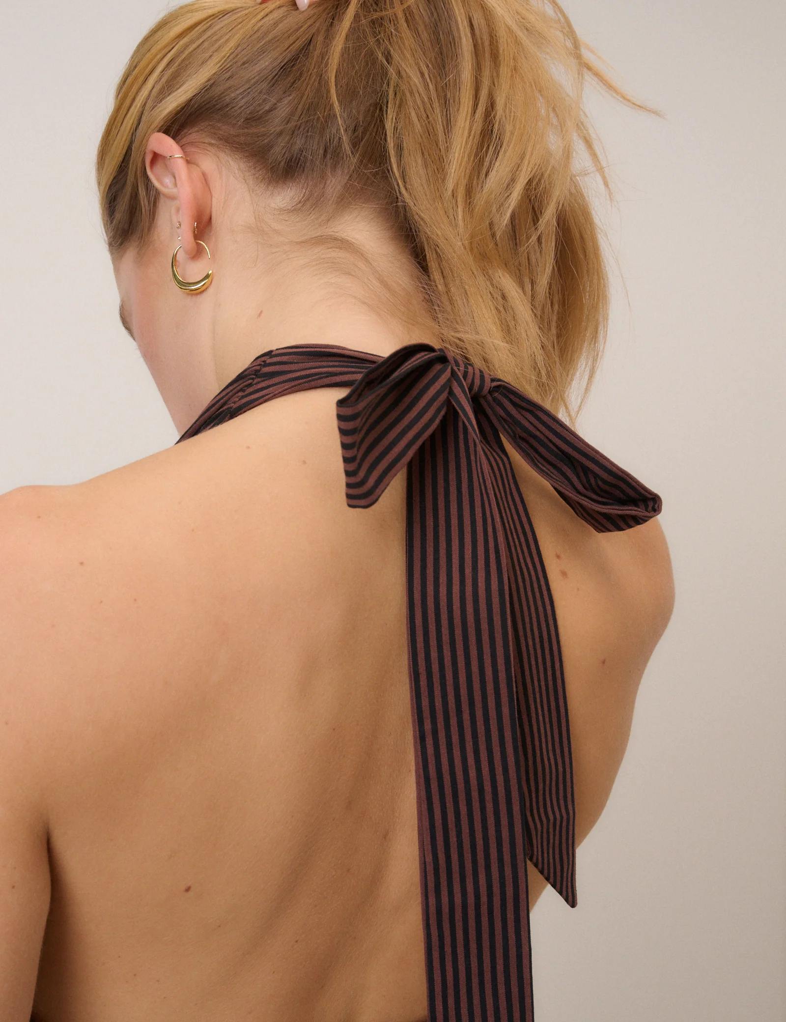 Brown Stripe Lilijana Halter Neck Midi Dress - Image 3