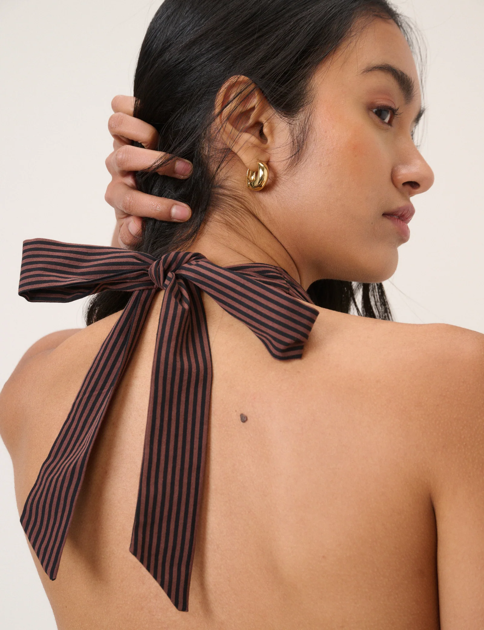 Brown Pinstripe Halterneck Top - Image 5