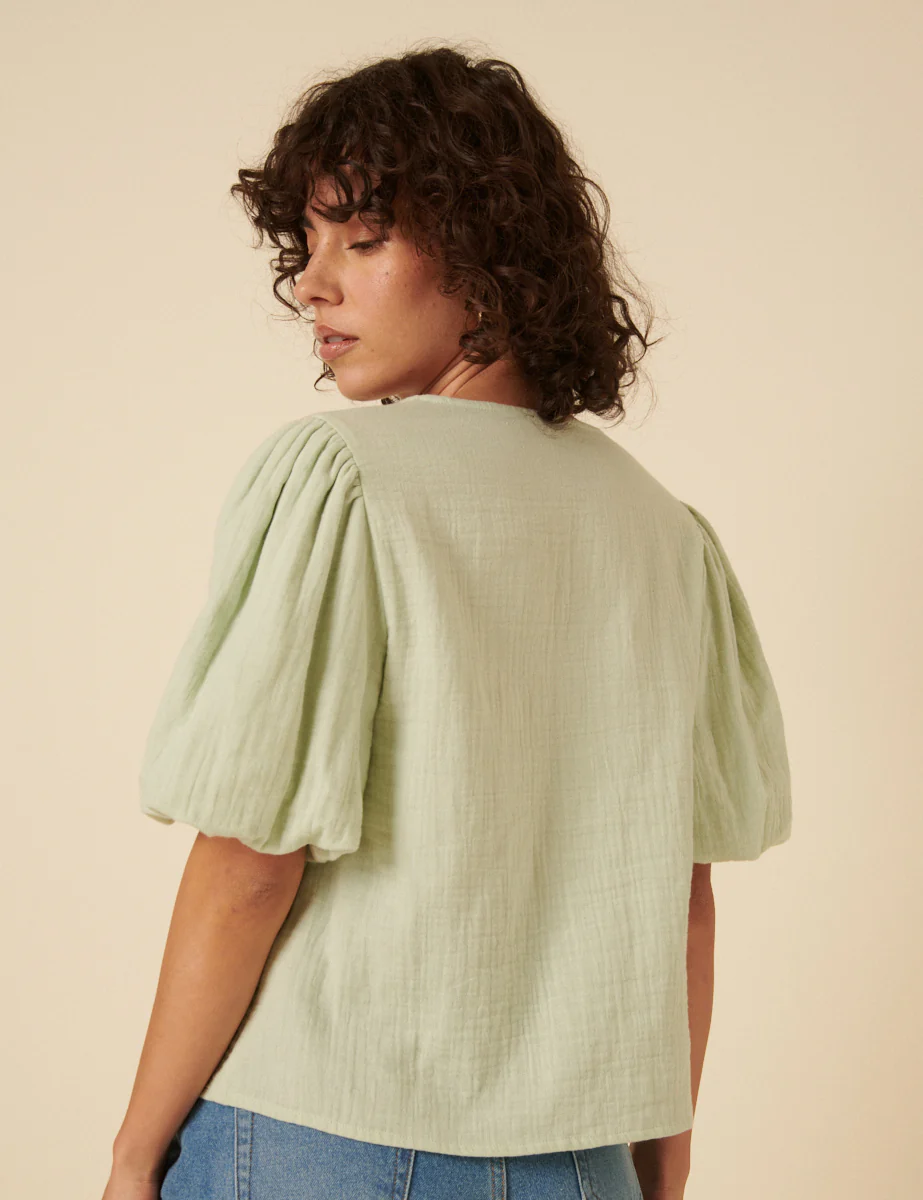 Lime Green Puff Sleeve Blouse - Image 4