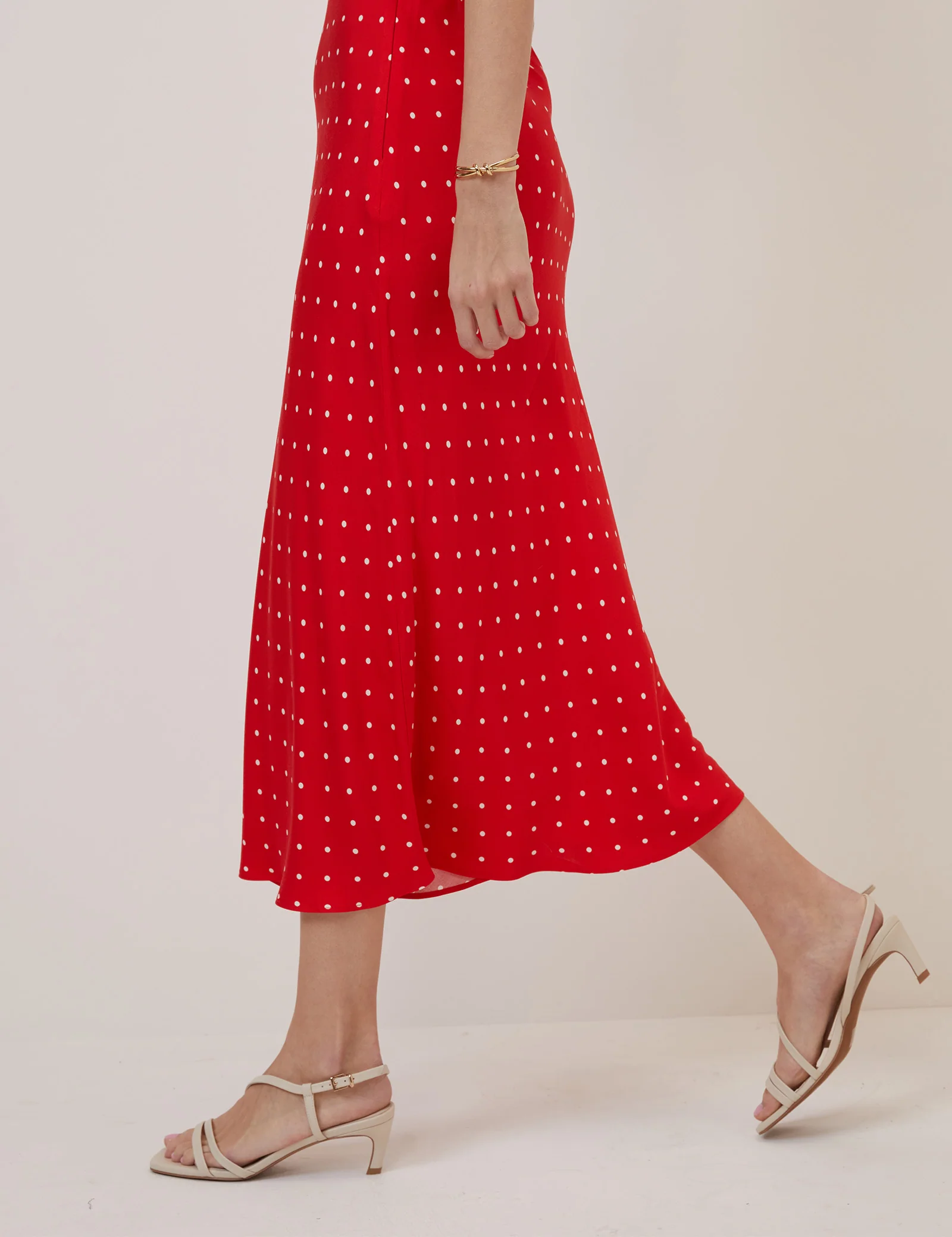 Red Polka Dot V Neck Lina Midi Dress - Image 5