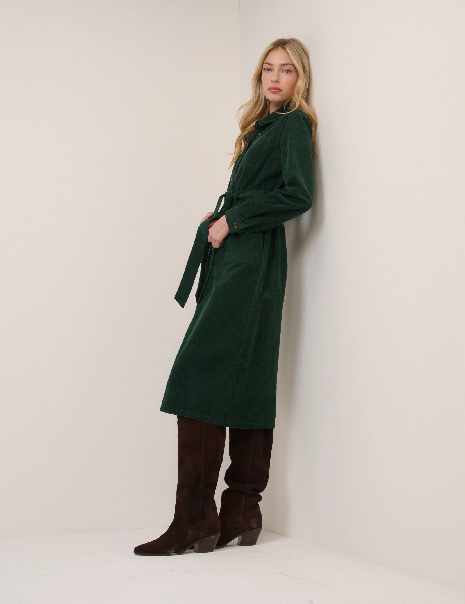 Green Cord Tie Waist Lizzy Midi Dress - Image 2