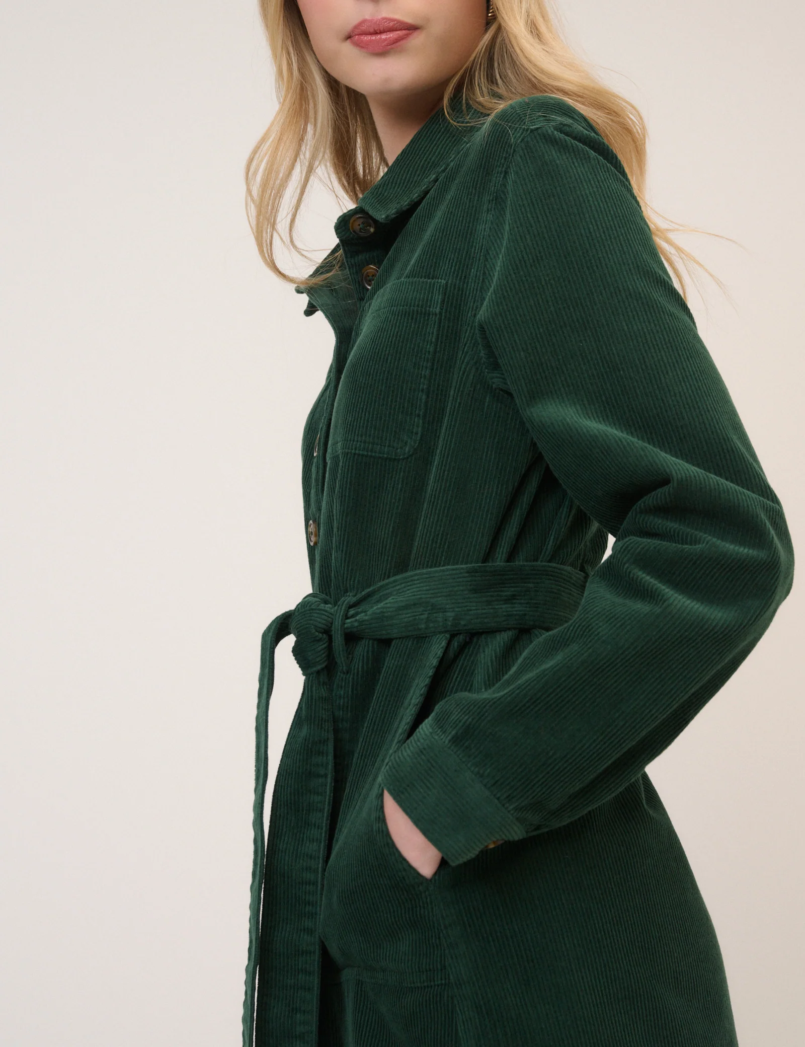 Green Cord Tie Waist Lizzy Midi Dress - Image 3