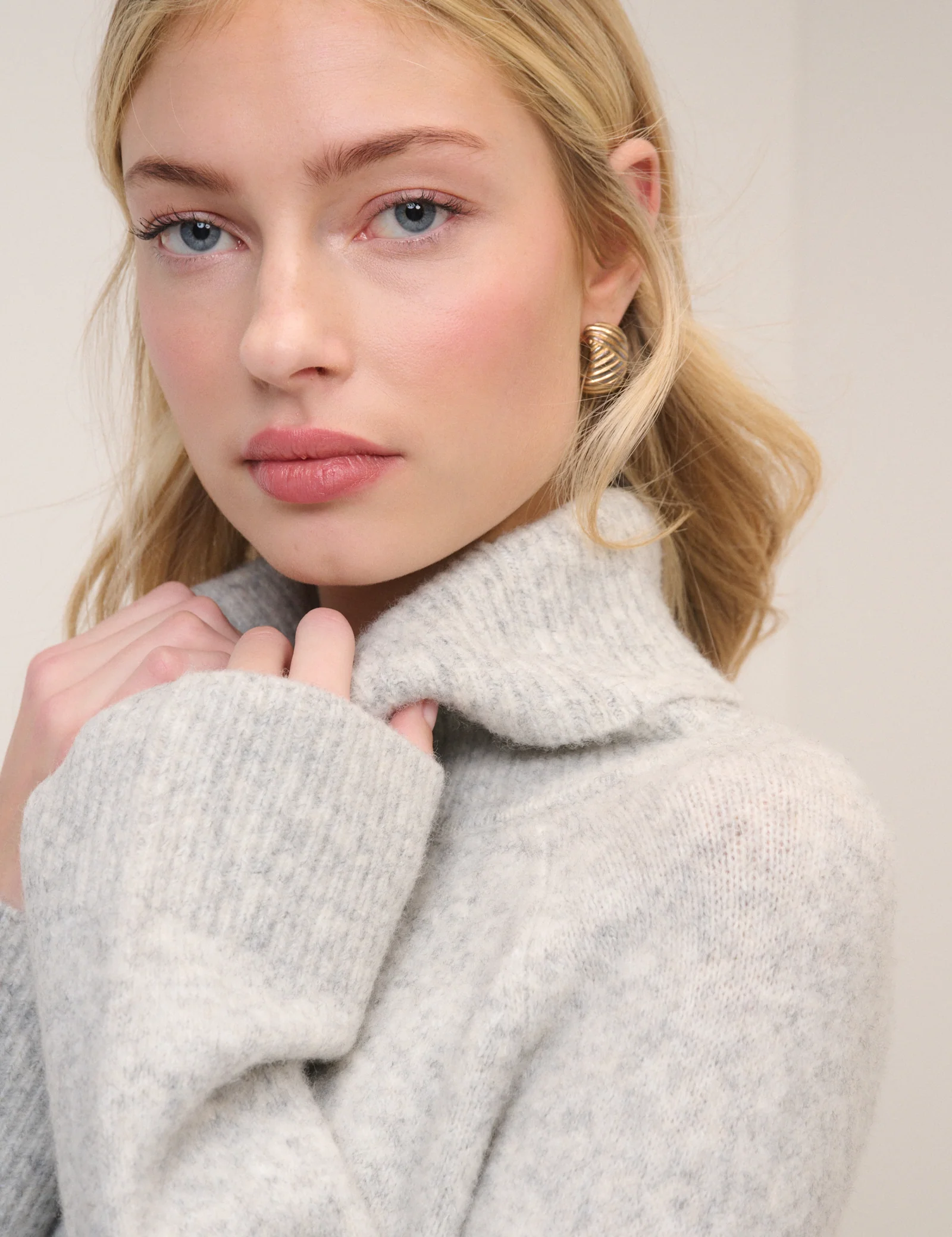 Grey Roll Neck Longline Jumper