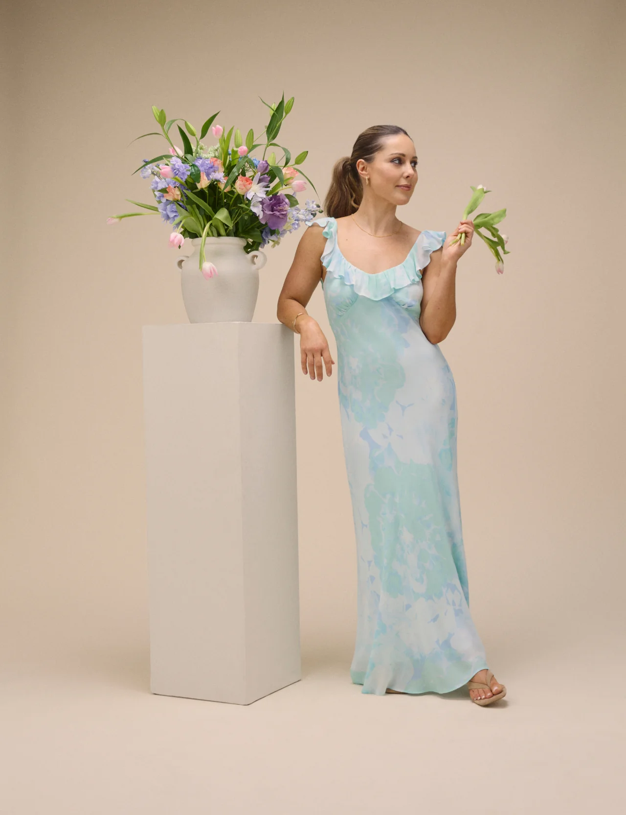 Blue Floral Chiffon Logan Midi Dress