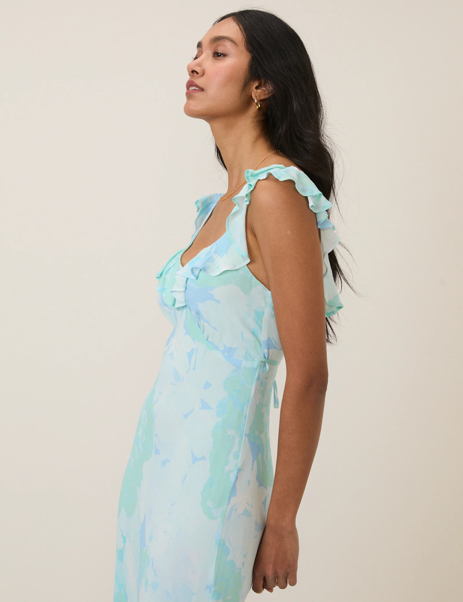 Blue Floral Chiffon Logan Midi Dress - Image 3