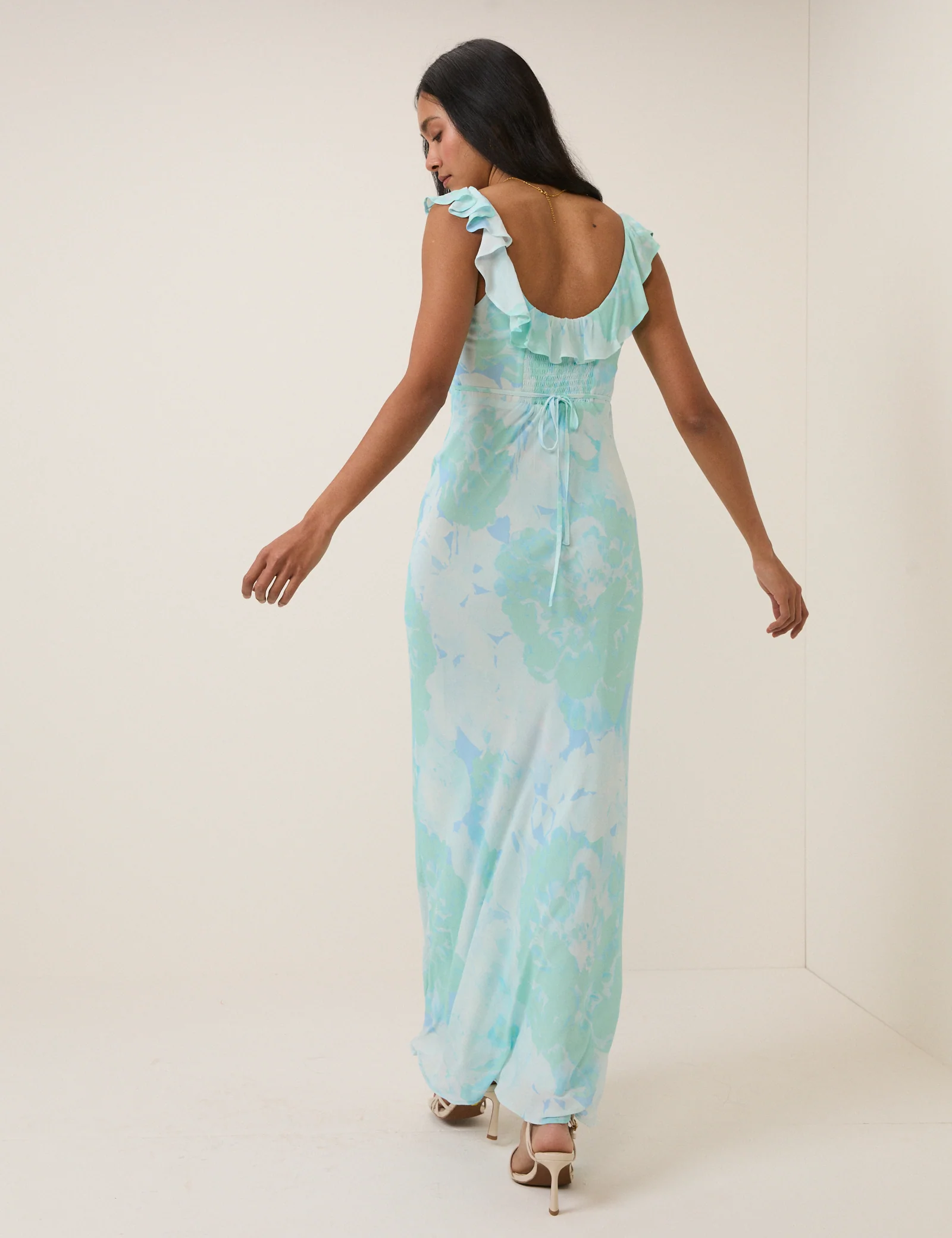 Blue Floral Chiffon Logan Midi Dress - Image 5