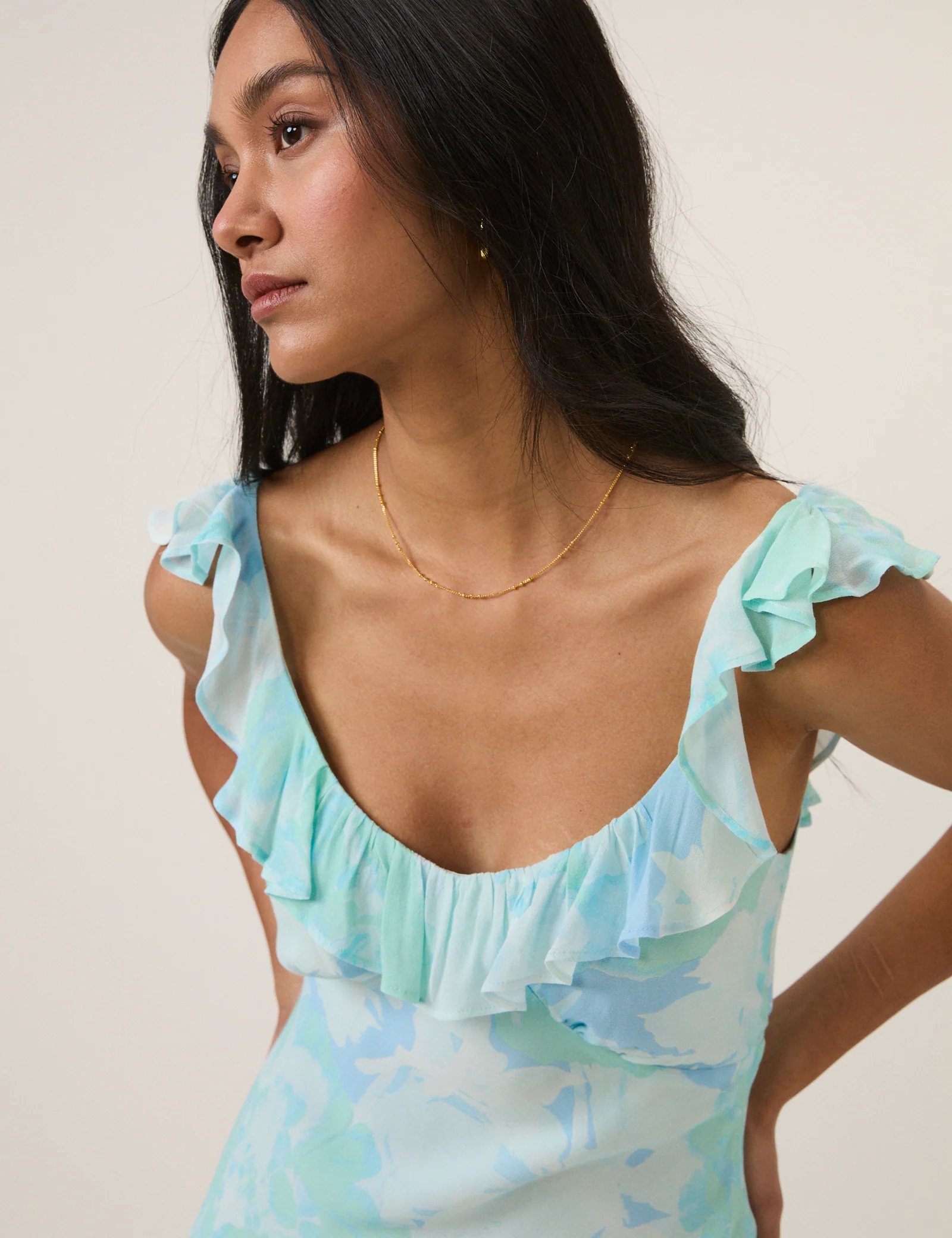 Blue Floral Chiffon Logan Midi Dress - Image 6