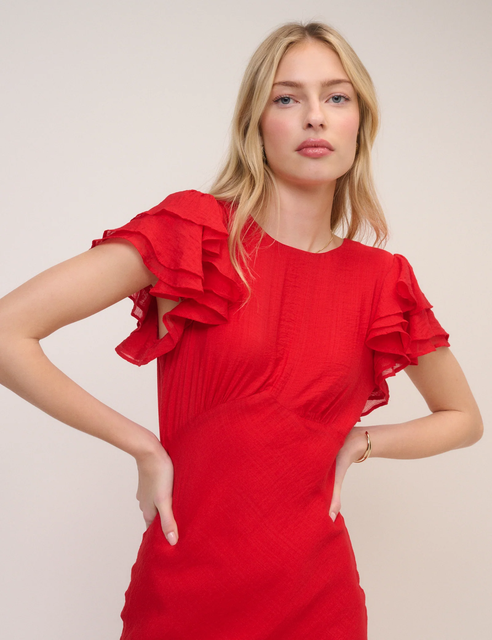 Red Frill Sleeve Lola Midi Dress - Image 4