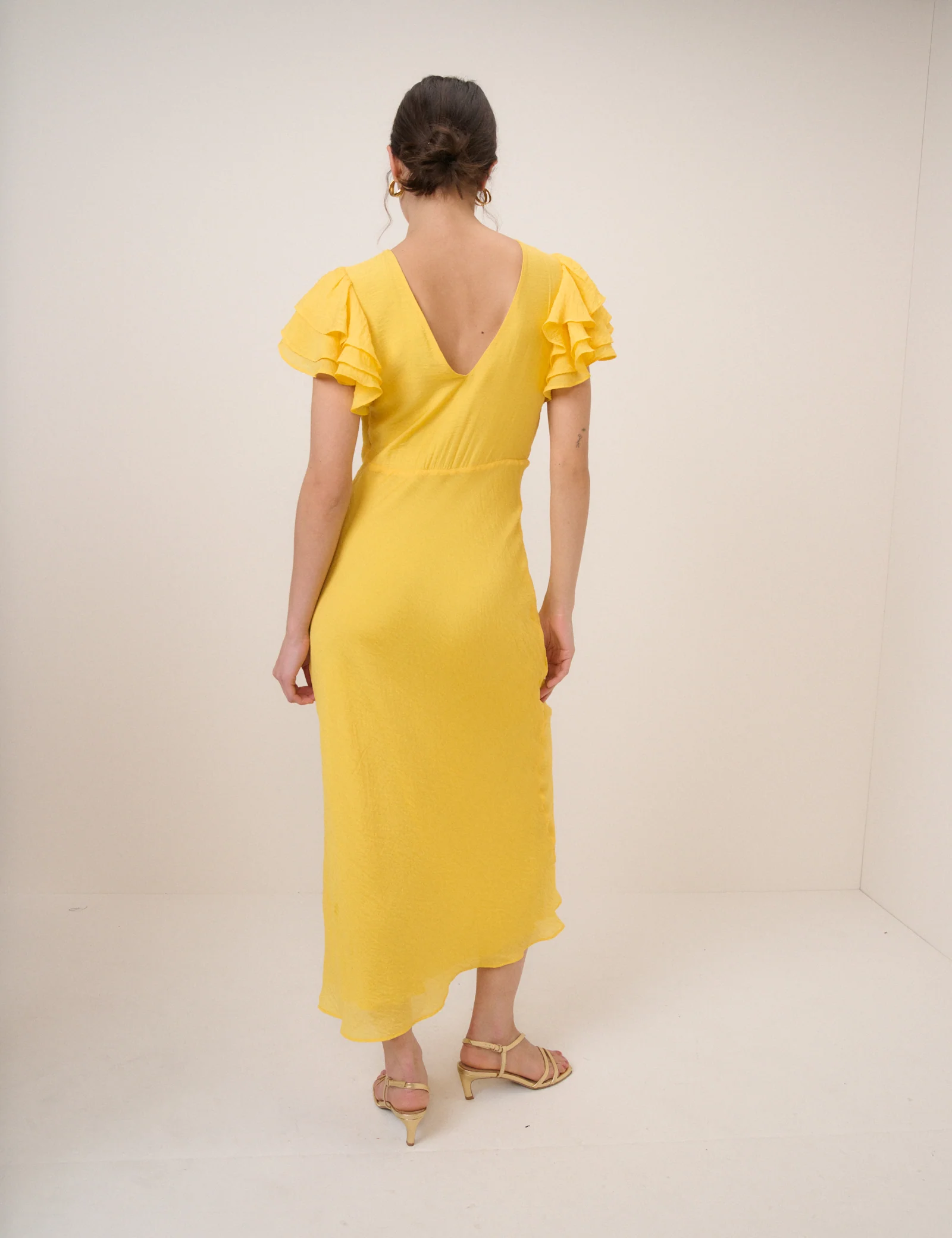 Yellow Frill Sleeve Lola Midi Dress - Image 4