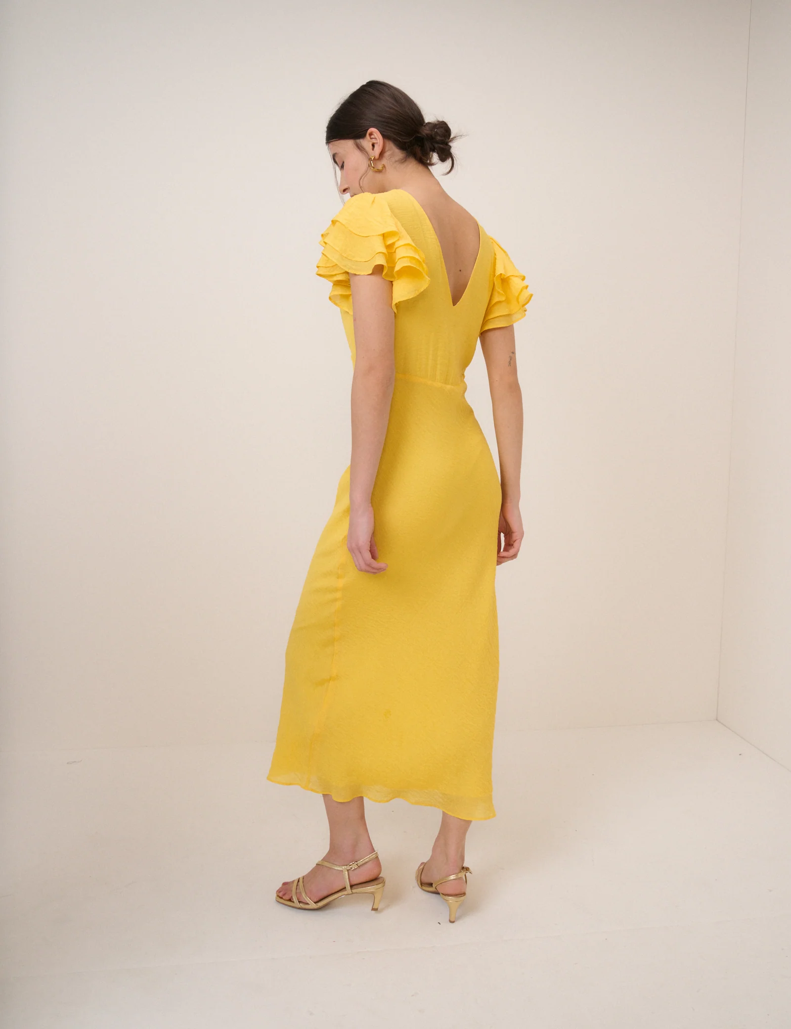 Yellow Frill Sleeve Lola Midi Dress - Image 6