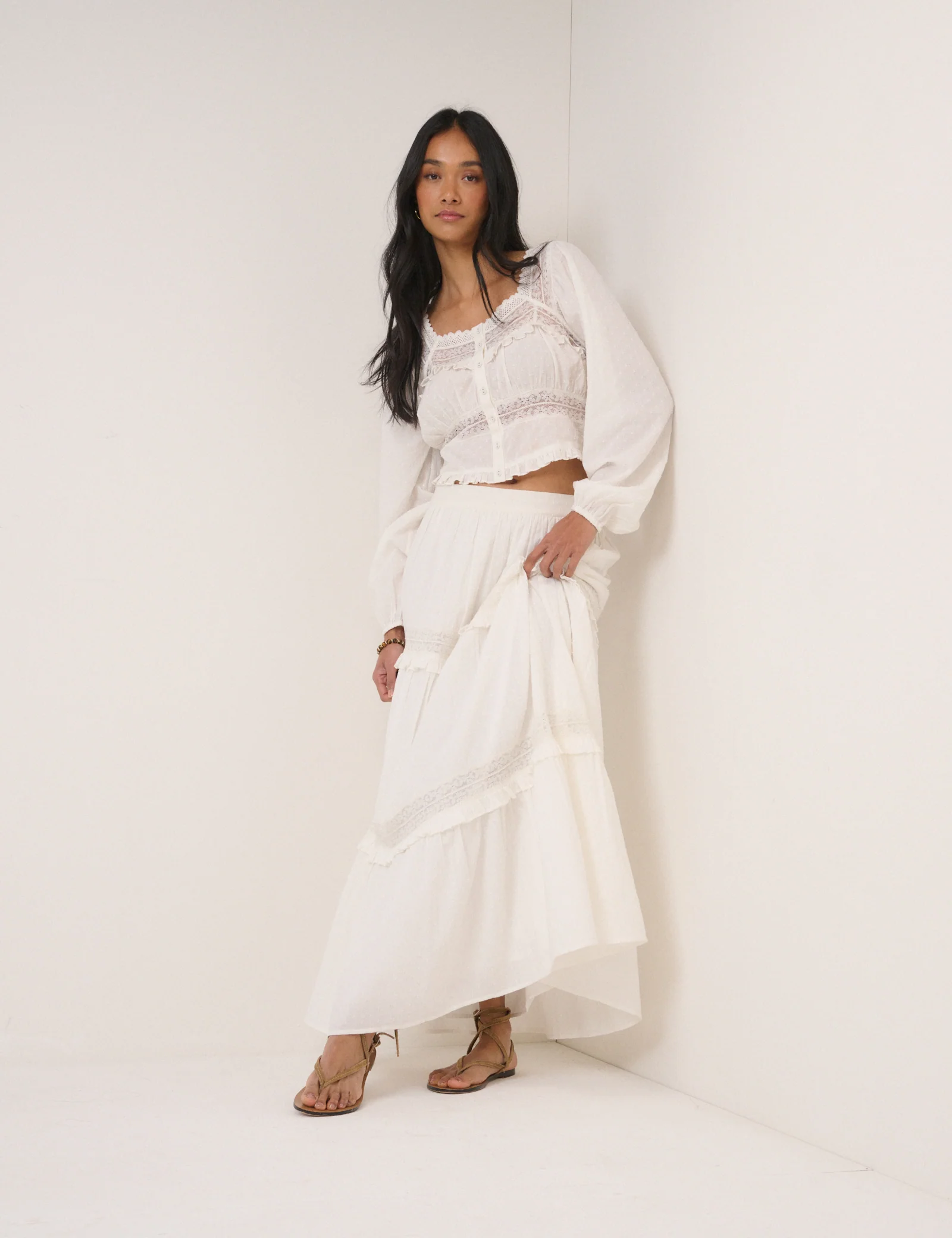 White Tiered Midi Skirt - Image 3