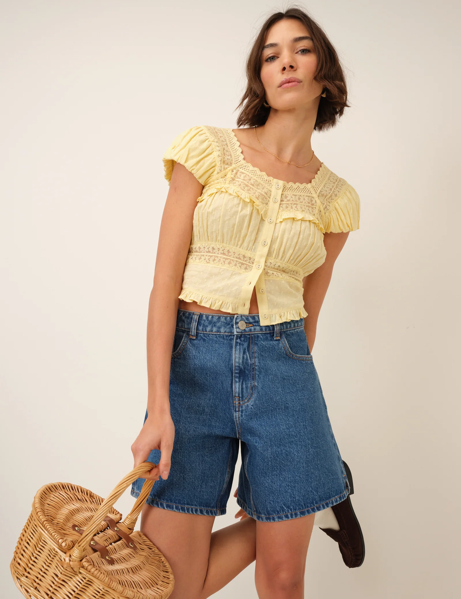 Yellow Lace Short Sleeve Top - Image 2