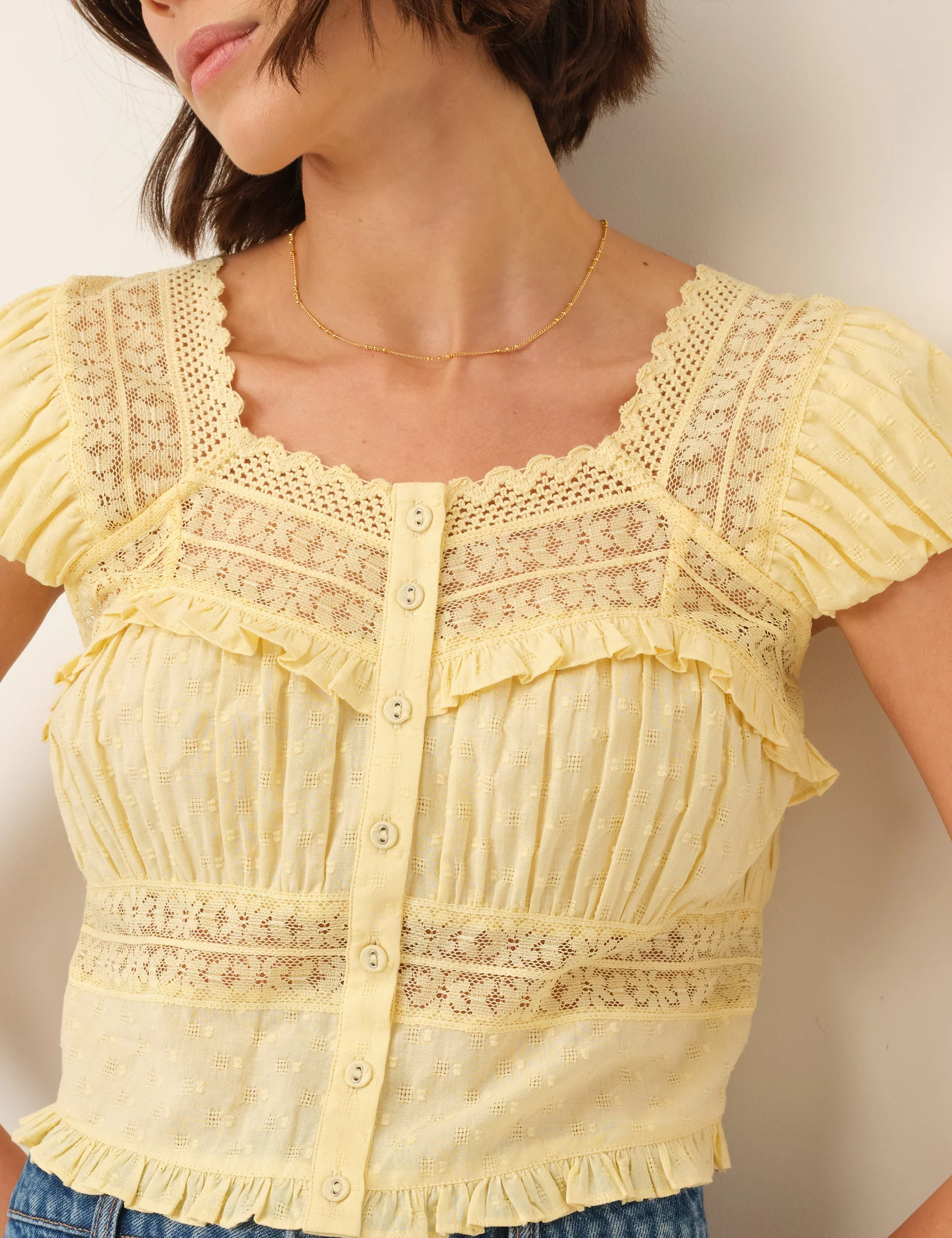 Yellow Lace Short Sleeve Top - Image 3
