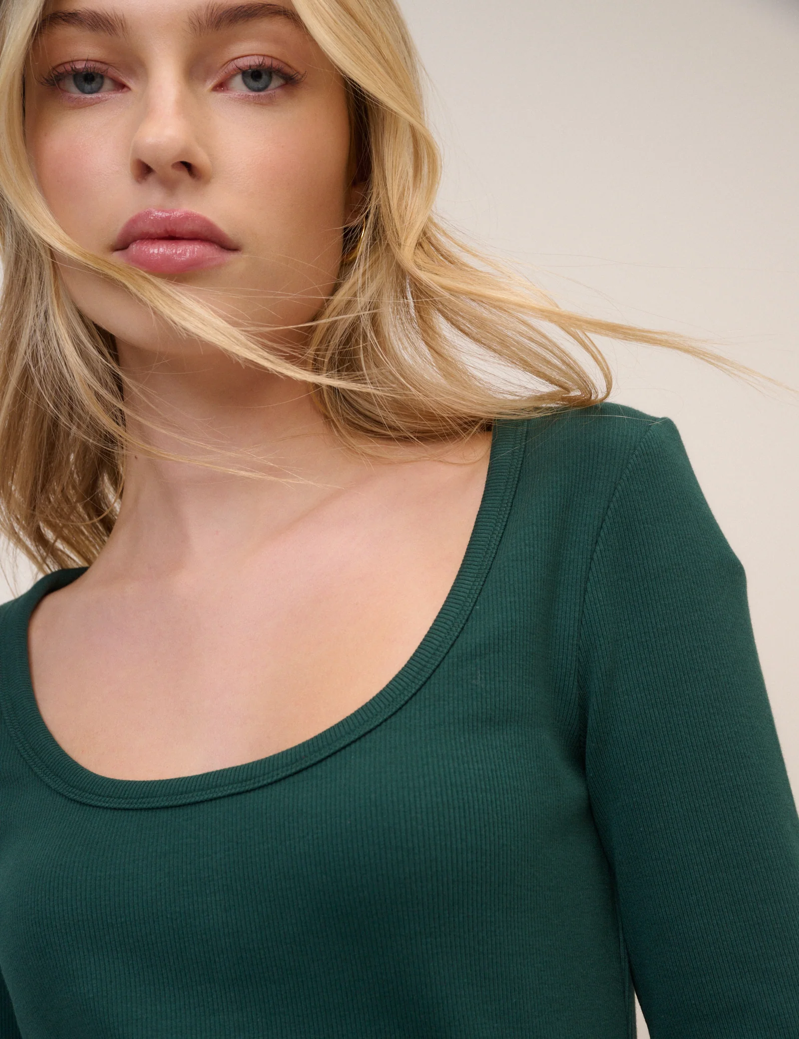 Green Scoop Neck Ribbed Jersey Top - Image 2