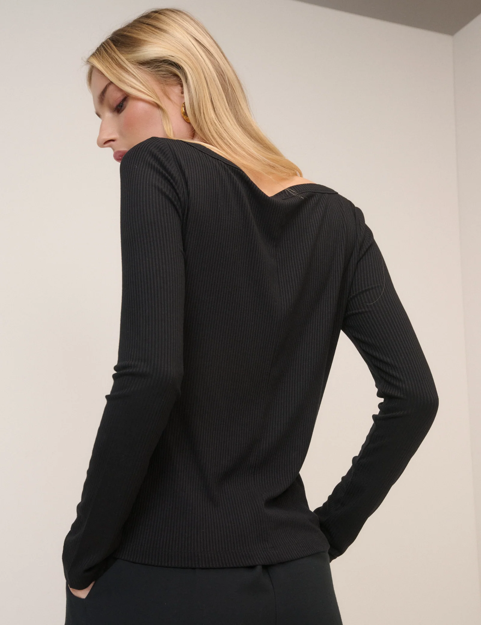 Black Scoop Neck Ribbed Top - Image 5