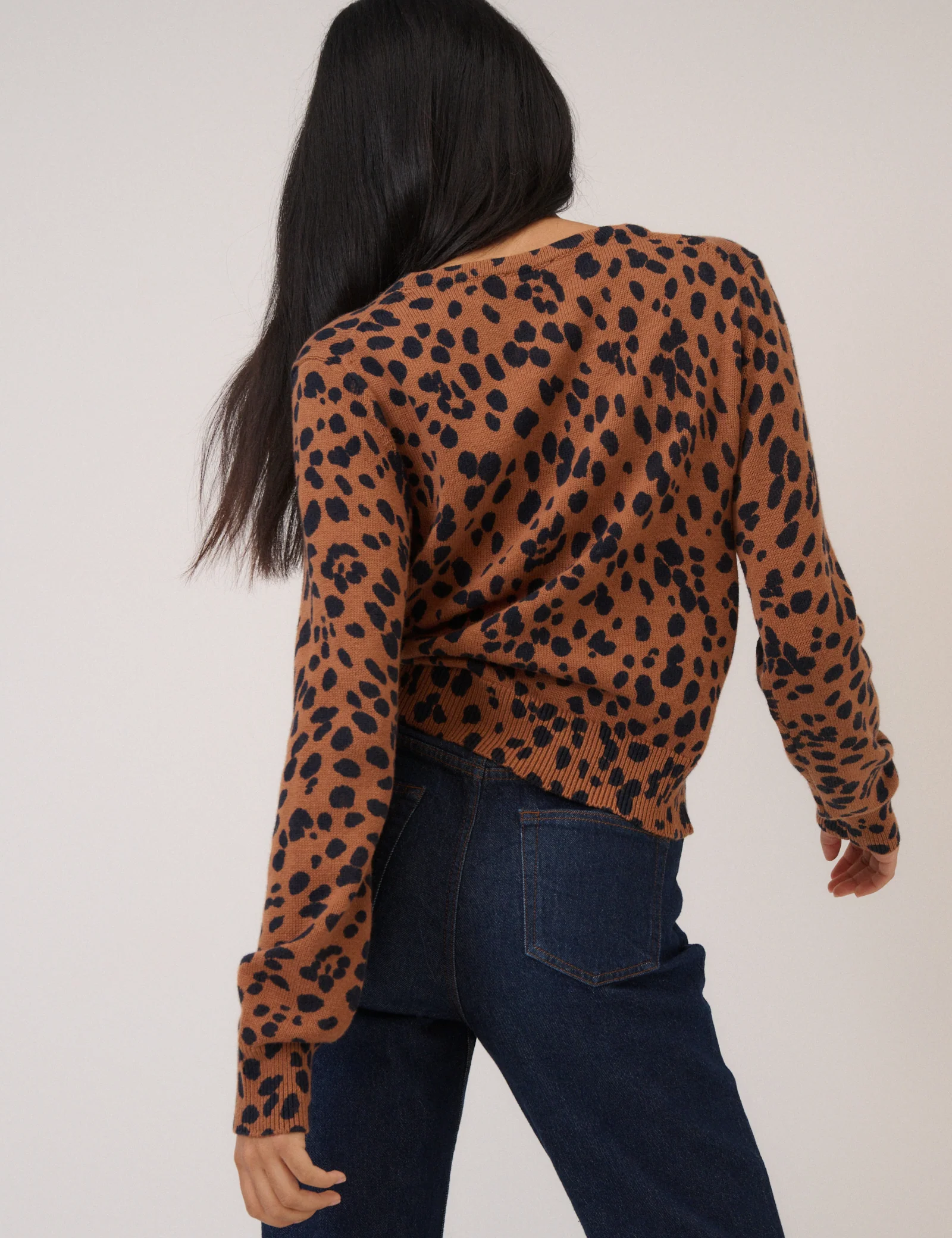 Brown Leopard Print Long Sleeve V-Neck Cardigan - Image 3