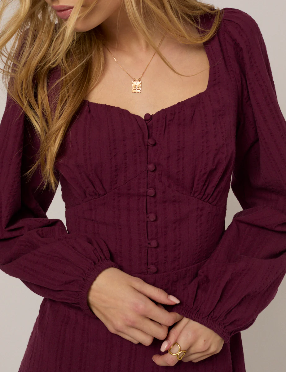 Plum Long Sleeve Melody Mini Dress - Image 2