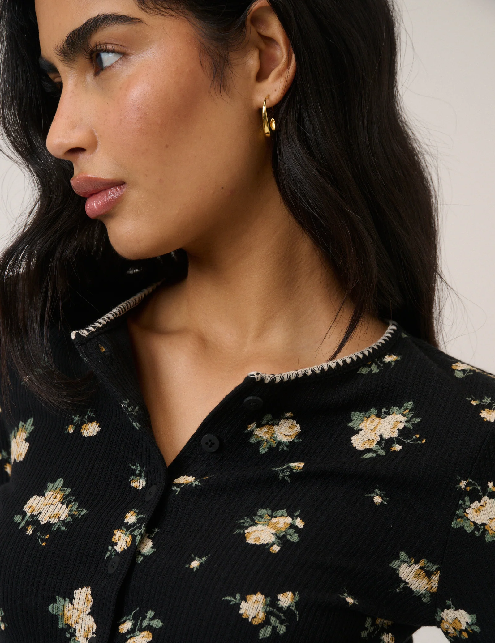 Black Floral Whipstitch Pointelle Cardigan - Image 3