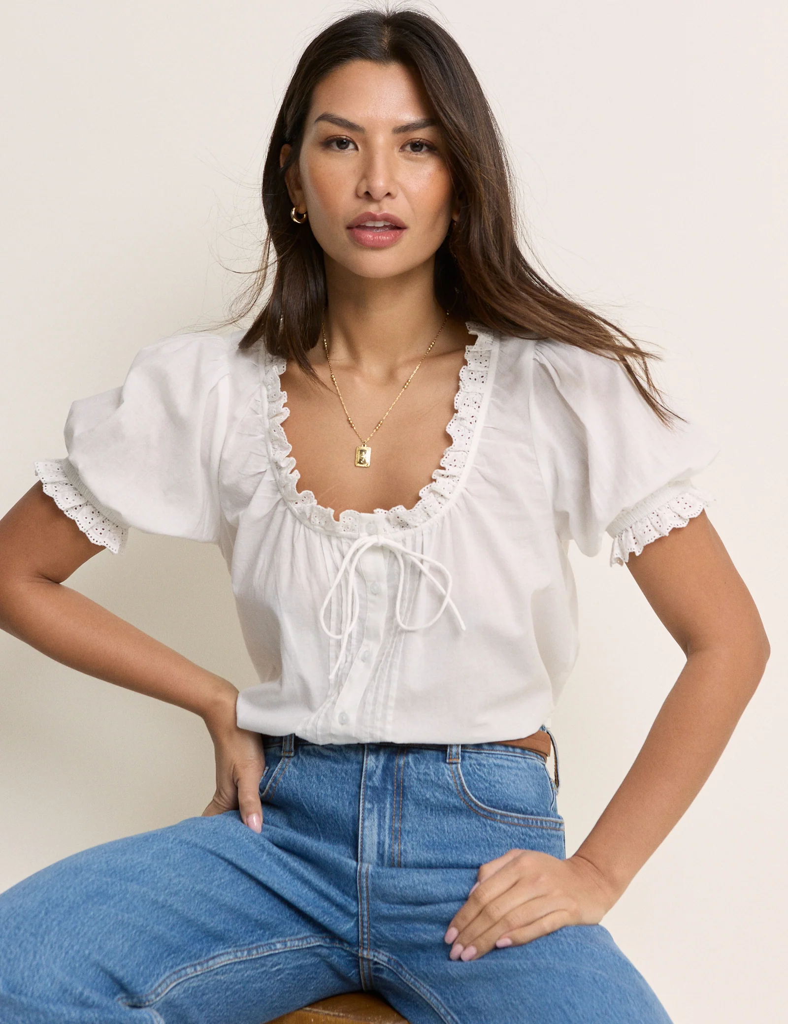 White Puff Sleeve Blouse - Image 3