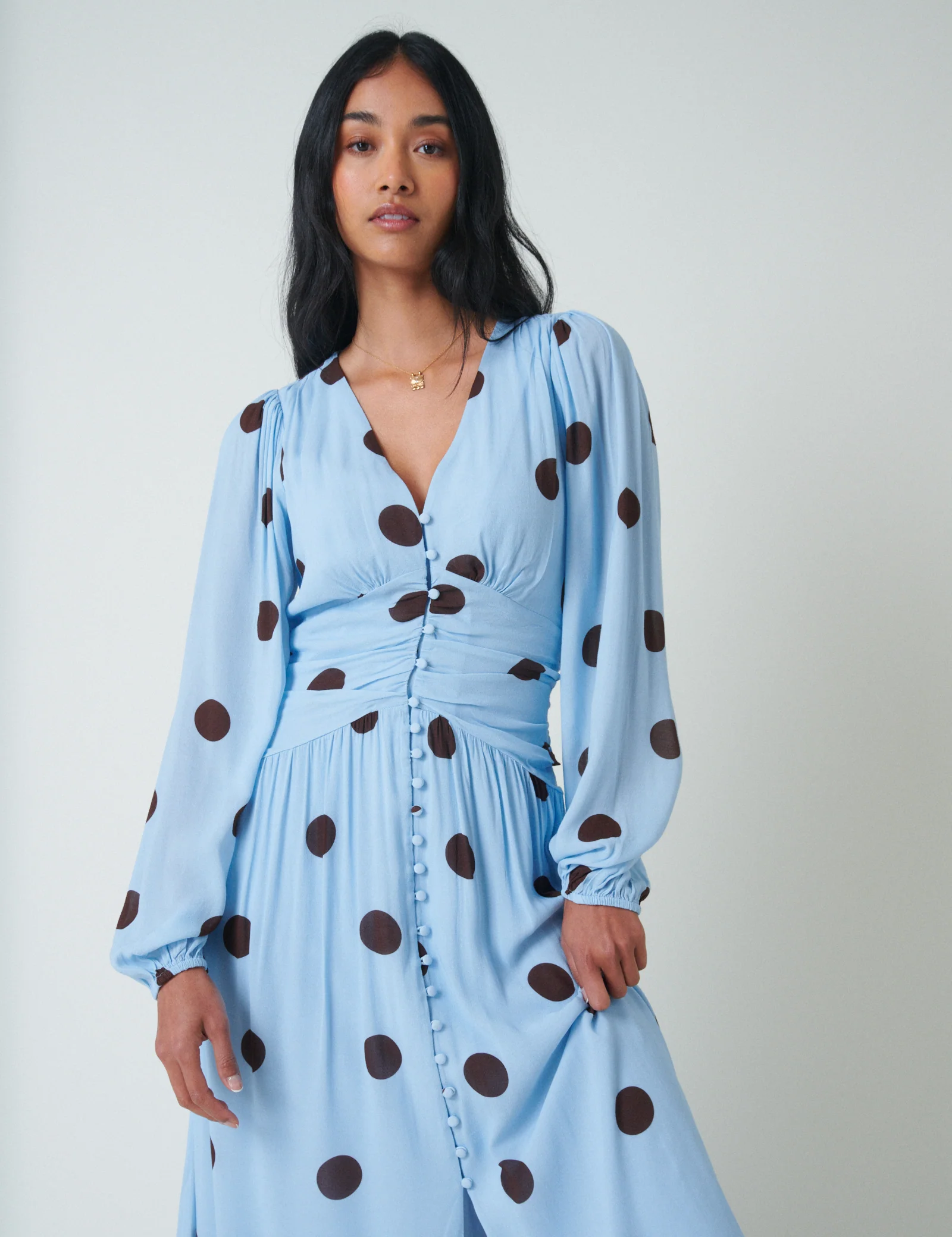 Blue Polka Dot Luna Midi Dress - Image 4