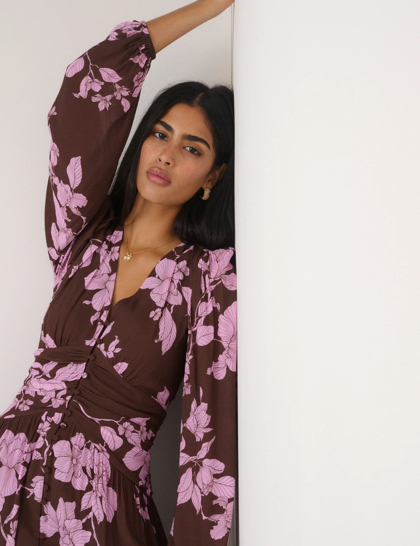 Brown And Pink Floral Luna Midaxi Dress - Image 4