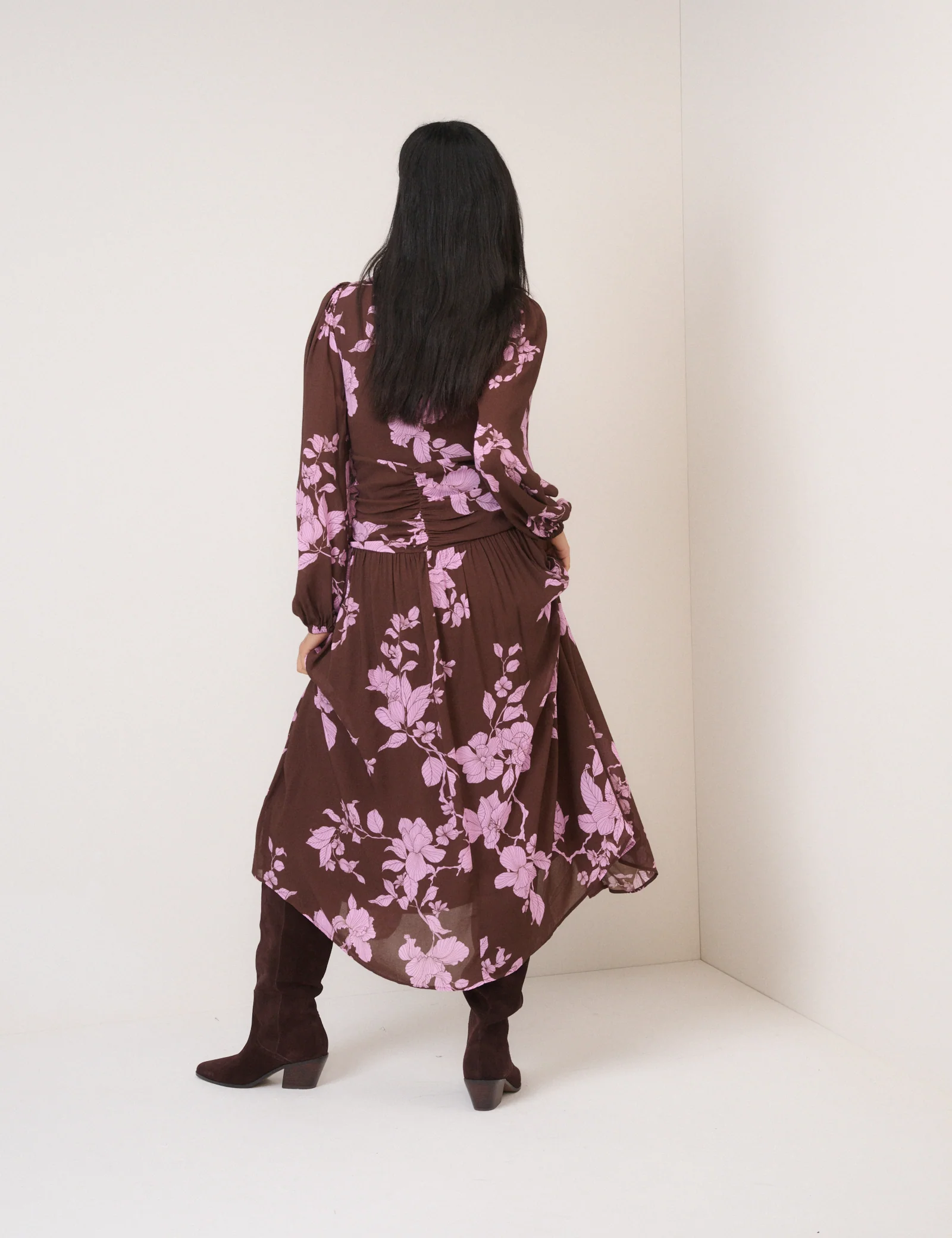 Brown And Pink Floral Luna Midaxi Dress - Image 5