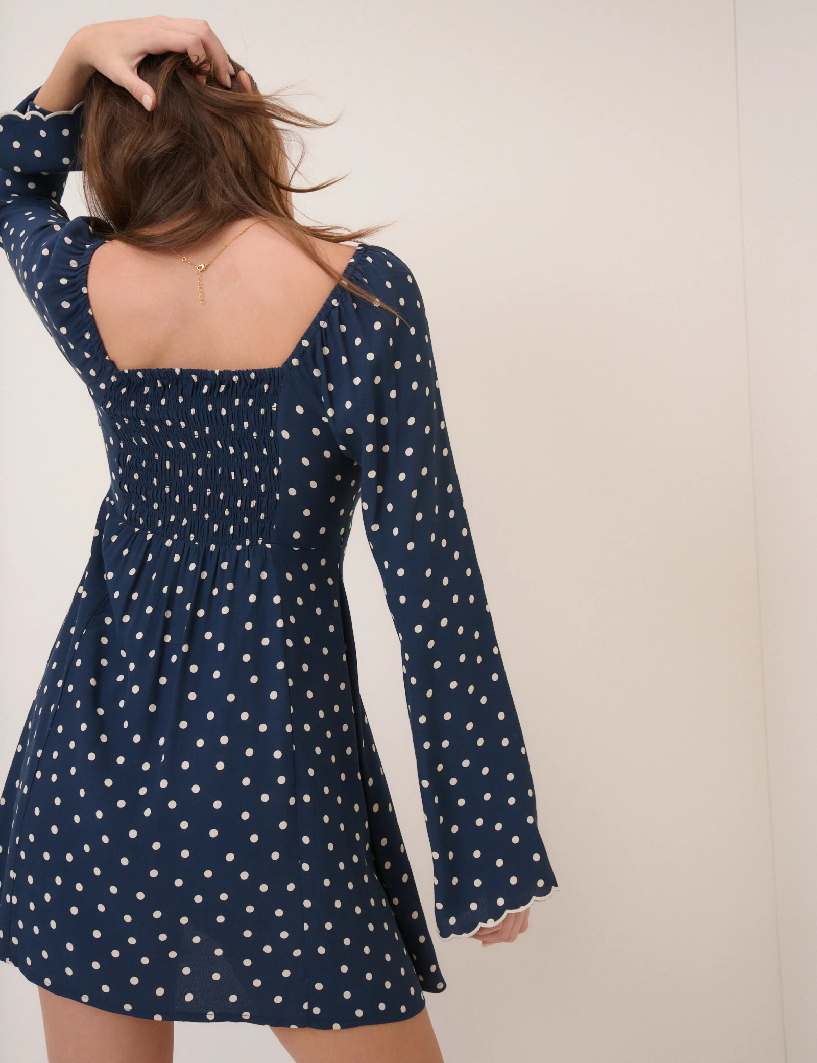 Navy Polka Dot Lyon Mini Dress - Image 5