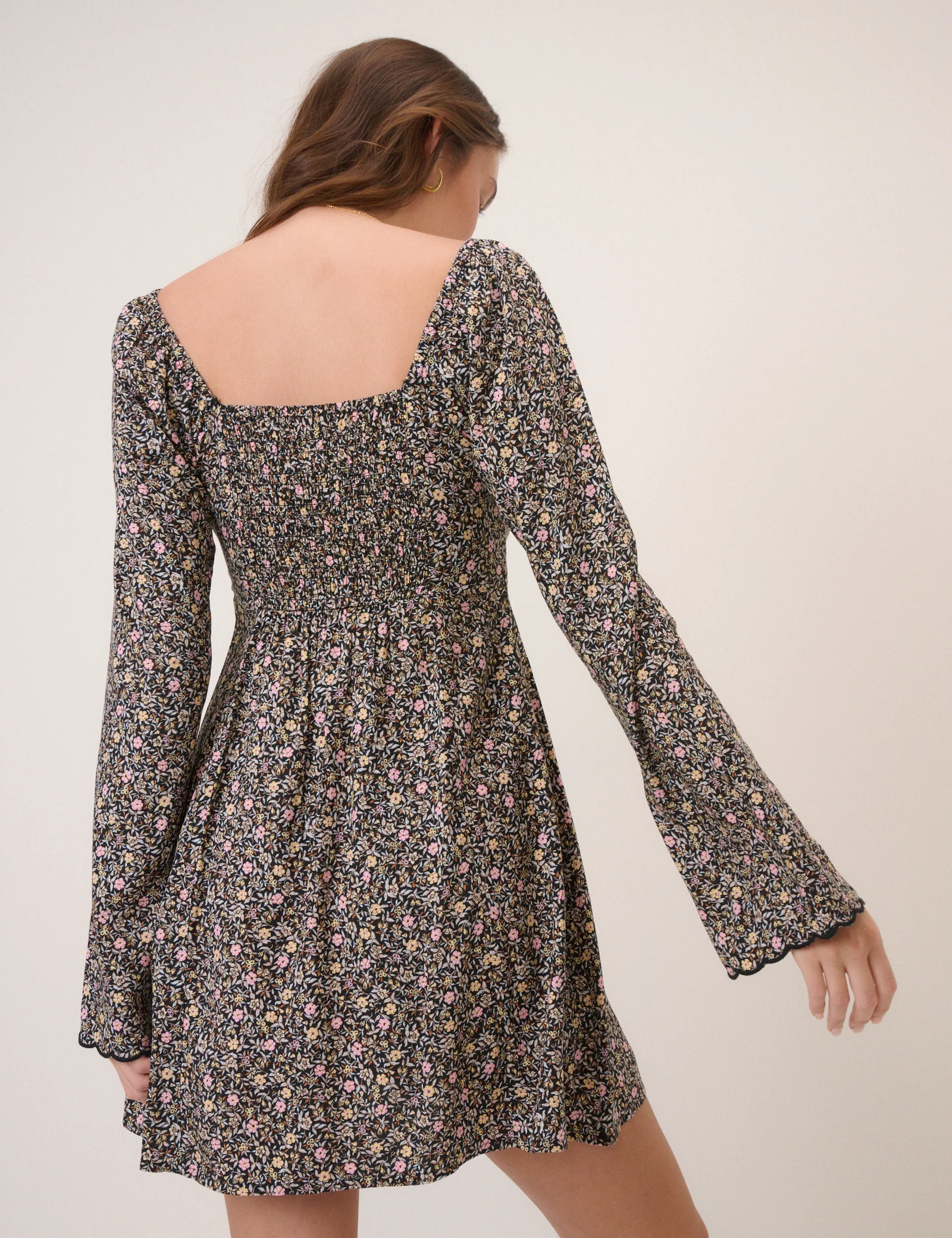 Black Ditsy Floral Lyon Mini Dress - Image 5