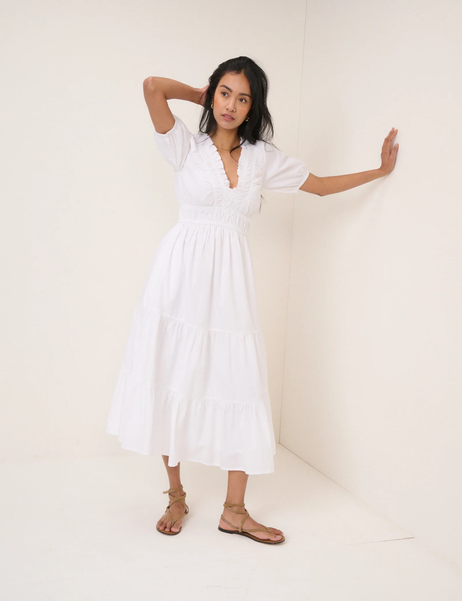 White Tiered Madison Midi Dress - Image 3