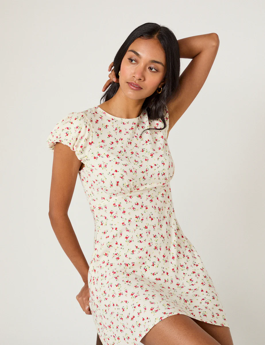 Cream Floral Maggie Mini Dress - Image 4