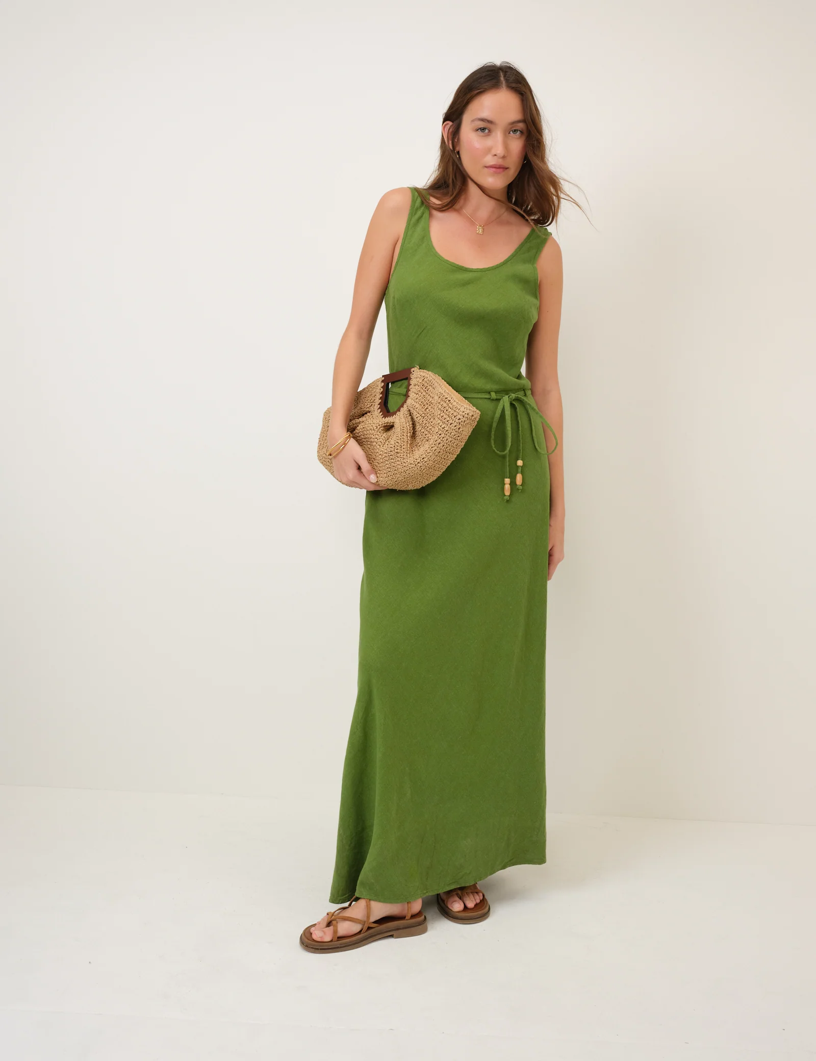 Green Linen-Blend Malia Midi Dress - Image 3