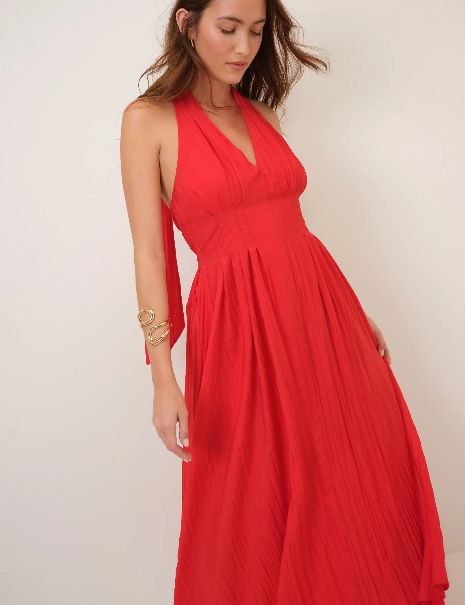 Red Halter Neck Marceline Midaxi Dress - Image 3