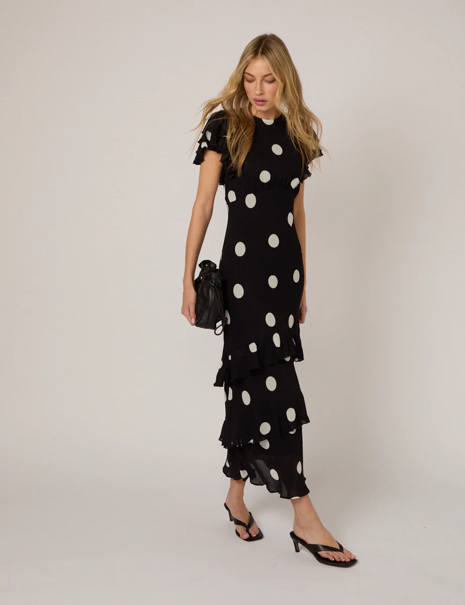 Black Polka Dot Marley Midi Dress - Image 3