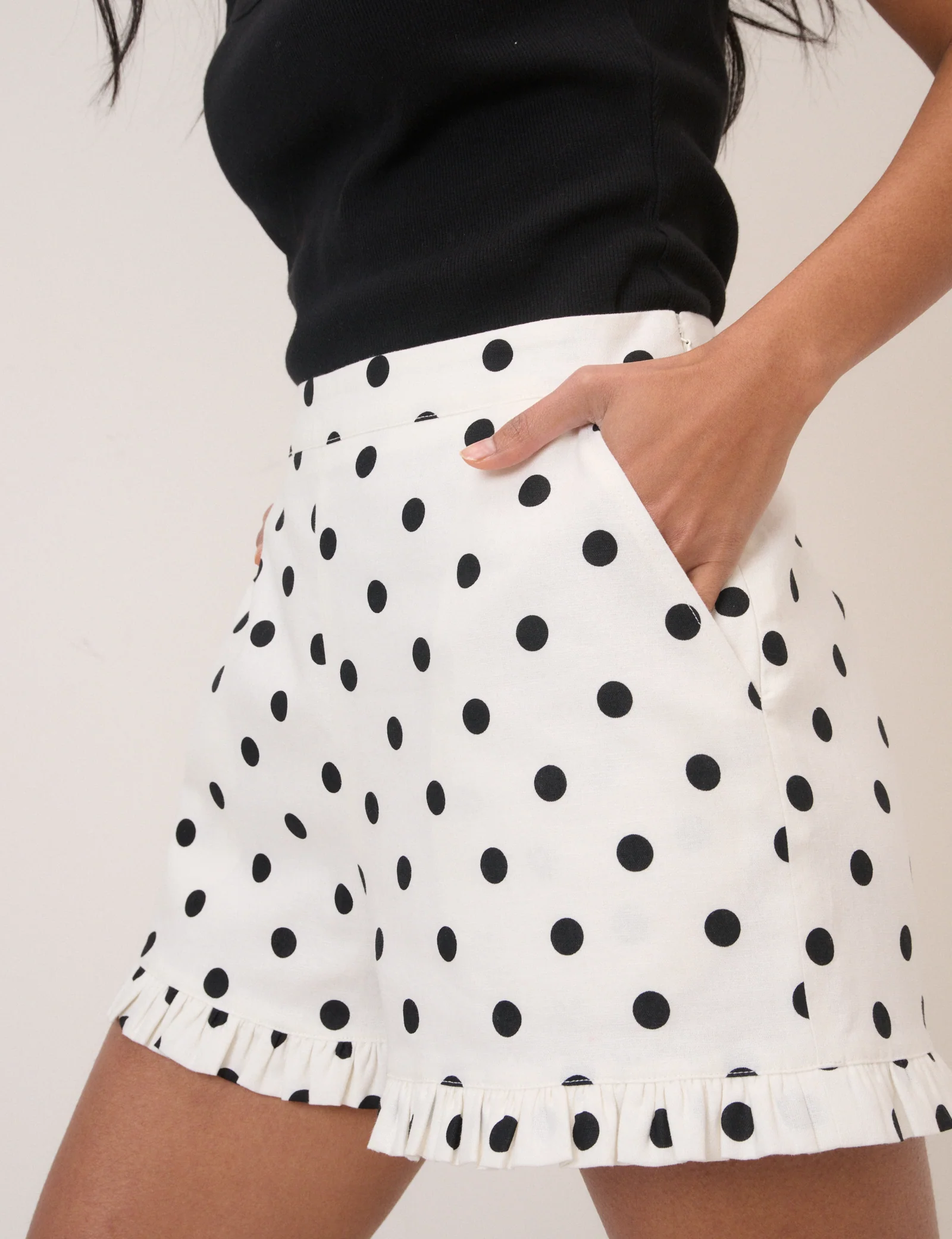 White Polka Dot Tailored Shorts - Image 6